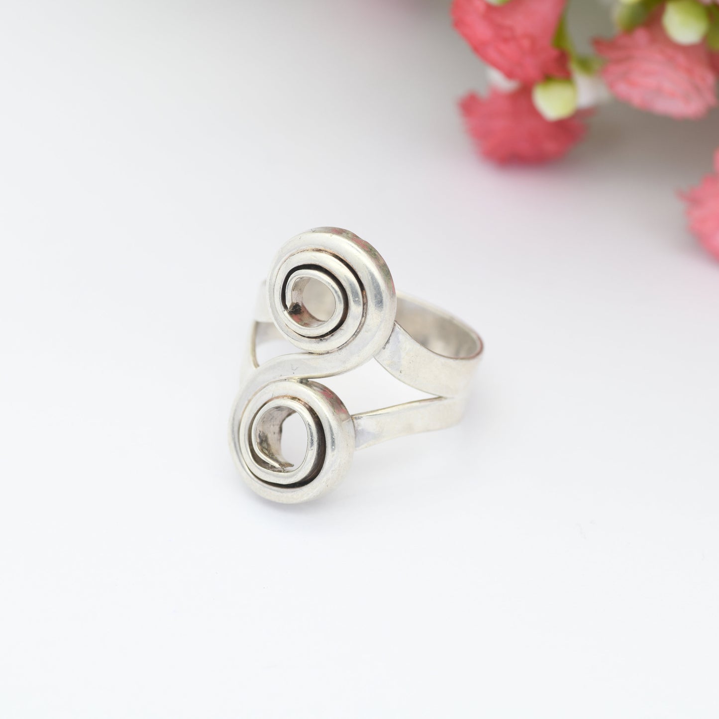 Vintage Sterling Silver Double Swirl Ring 1970 - Mid-Century Modernist Everyday Silver Jewellery | UK Size - L 1/2 | US Size - 6