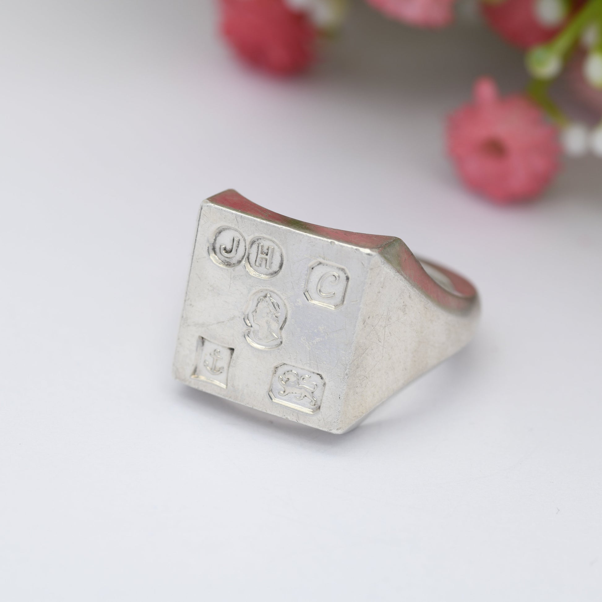 Vintage Sterling Silver Hallmark Ingot Ring 1977 - James Harrison Elizabeth II Jubilee Stamp | Heavy Chunky | UK Size - T | US Size - 9 1/2