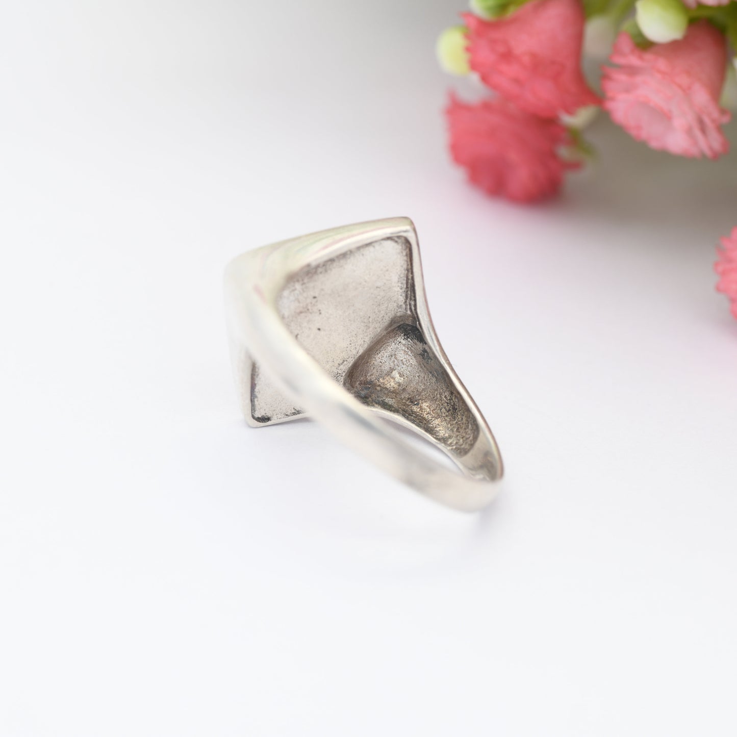 Vintage Sterling Silver Wood Signet Ring - Unusual Wooden Ring | Diamond Shape | UK Size - Q 1/2 | US Size - 8 1/4