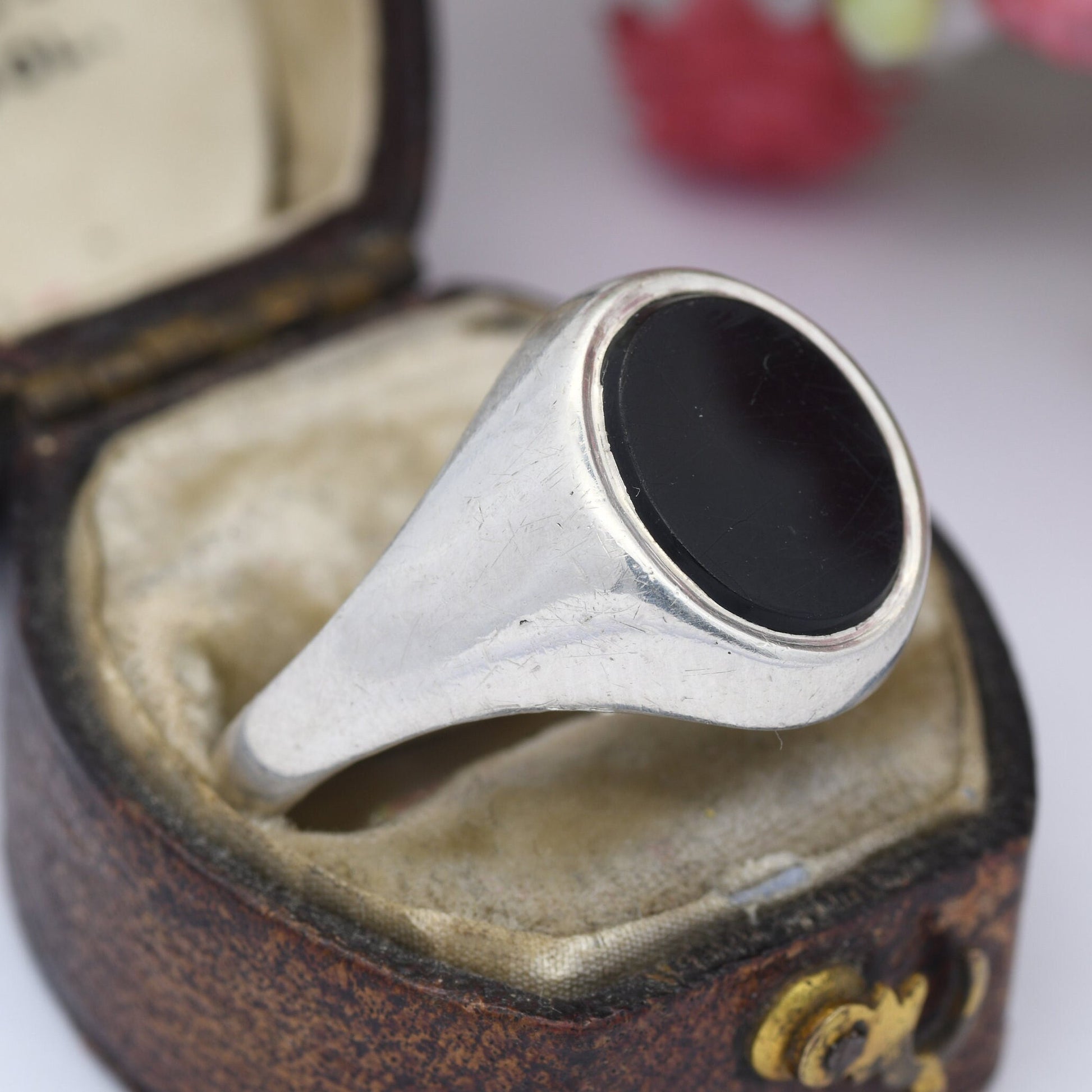 Vintage Sterling Silver Onyx Signet Ring 1977 - Large Unisex Jewellery | UK Size - Y | US Size - 12