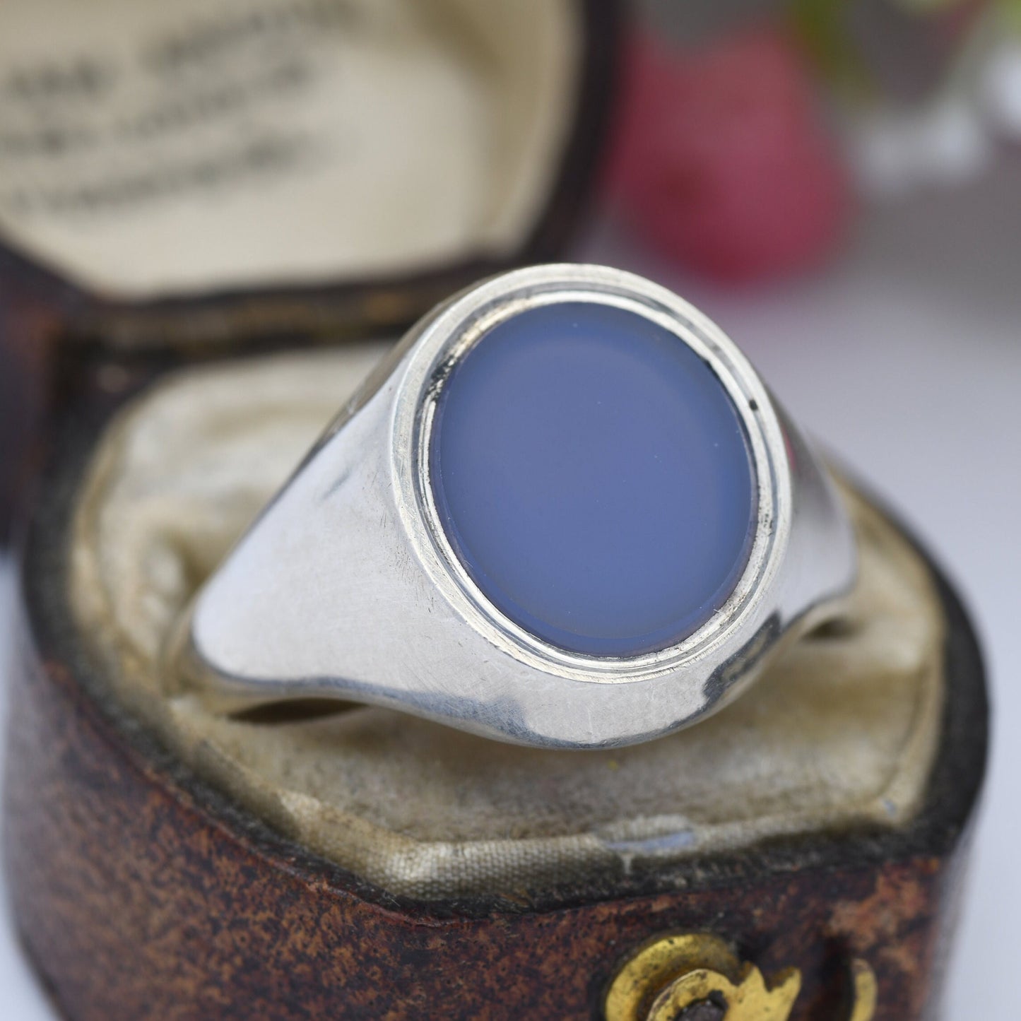 Vintage Sterling Silver Chalcedony Signet Ring - Chunky Large Unisex Jewellery | UK Size - U 1/2 / US Size - 10 1/4