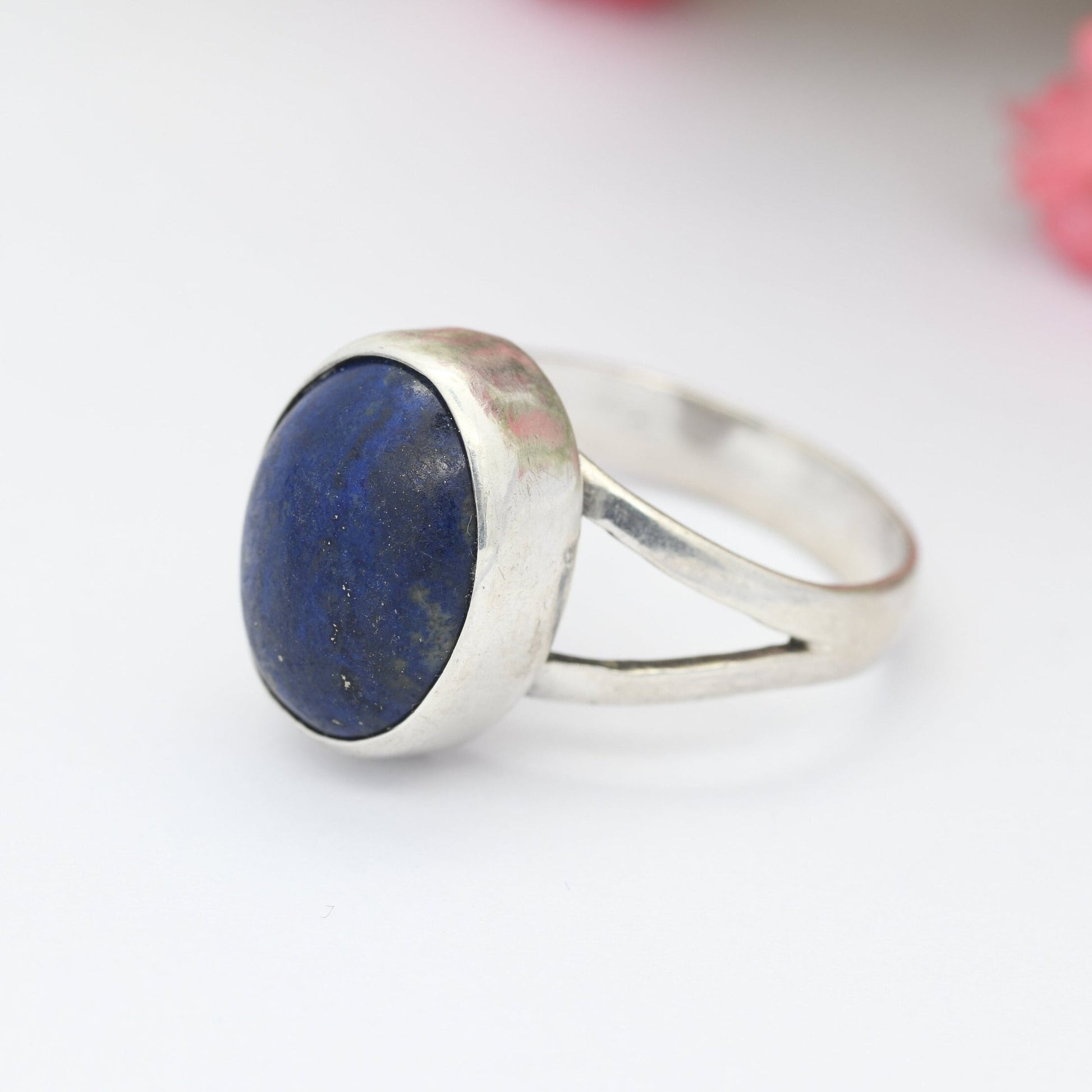 Vintage Sterling Silver Lapis Lazuli Ring - Modernist Unisex Chunky Silver Jewellery | UK Size - O | US Size - 7