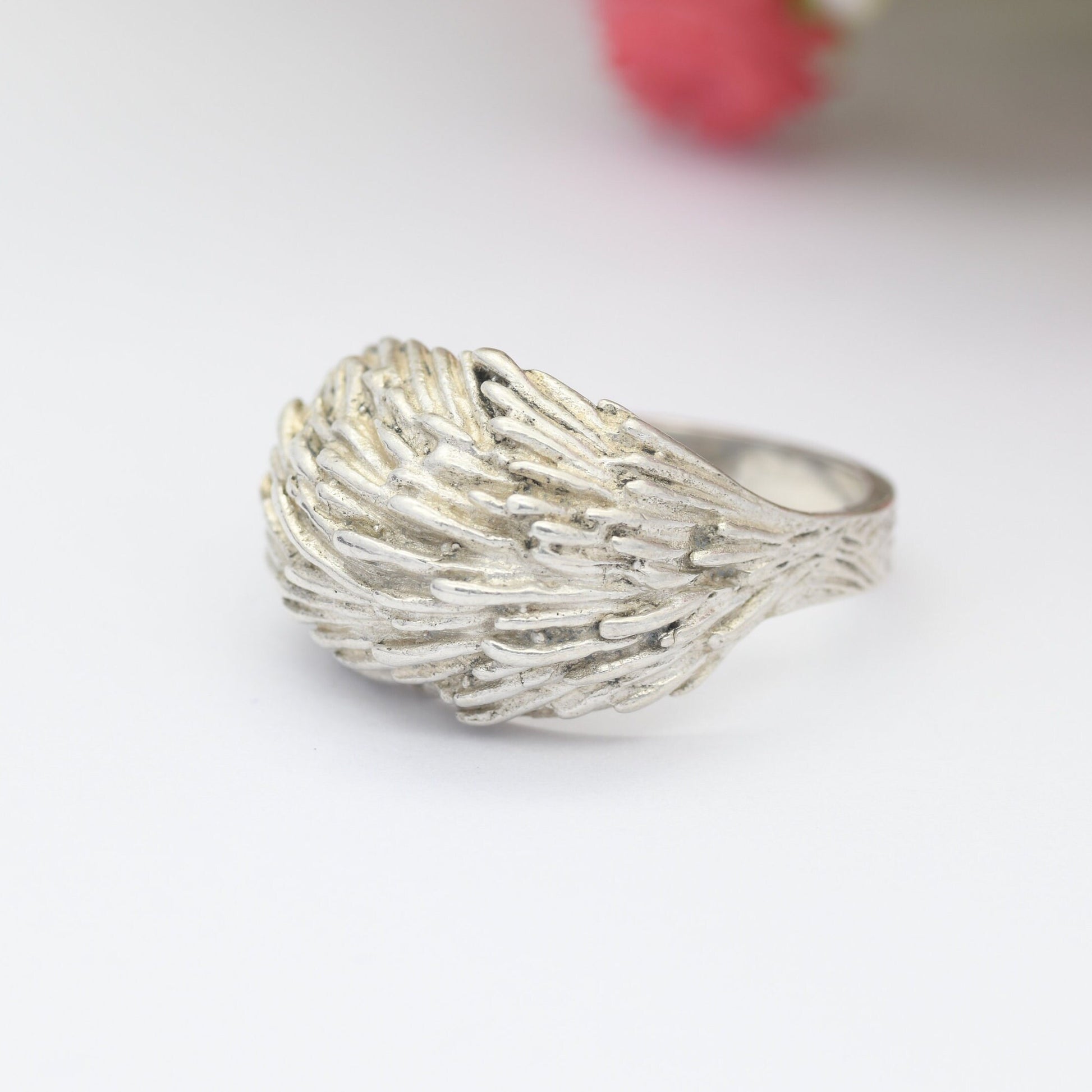 Vintage Mid-Century Sterling Silver Ring 1974 - Brutalist Textured Design Boule Ring | UK Size - Q | US Size - 8 1/4