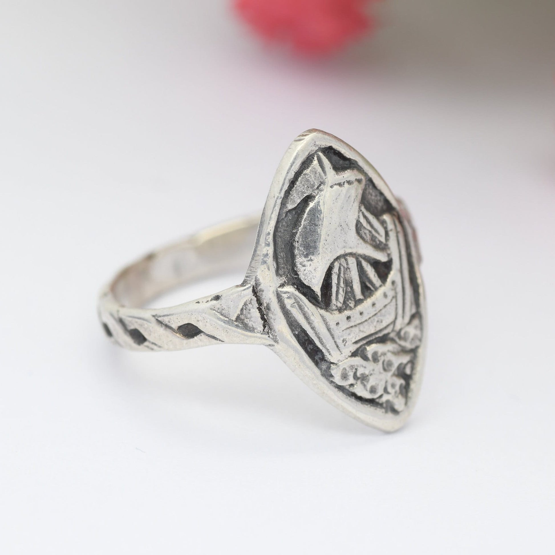 Vintage Sterling Silver Breton Sailing Ship Ring - French Kelt | Celtic Viking Style Design | UK Size - M 1/2 | US Size - 6 1/2