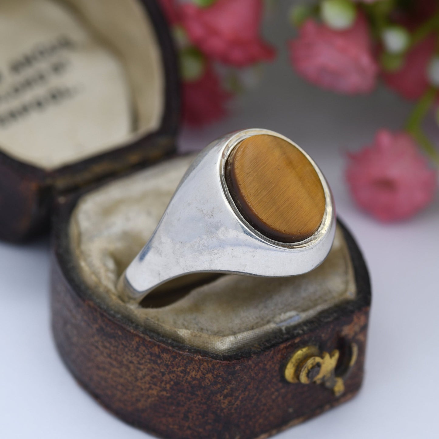 Vintage Sterling Silver Tiger's Eye Signet Ring - Mid-Century Modern | Large Men's Signet | UK Size - X 1/2 | US Size - 11 3/4