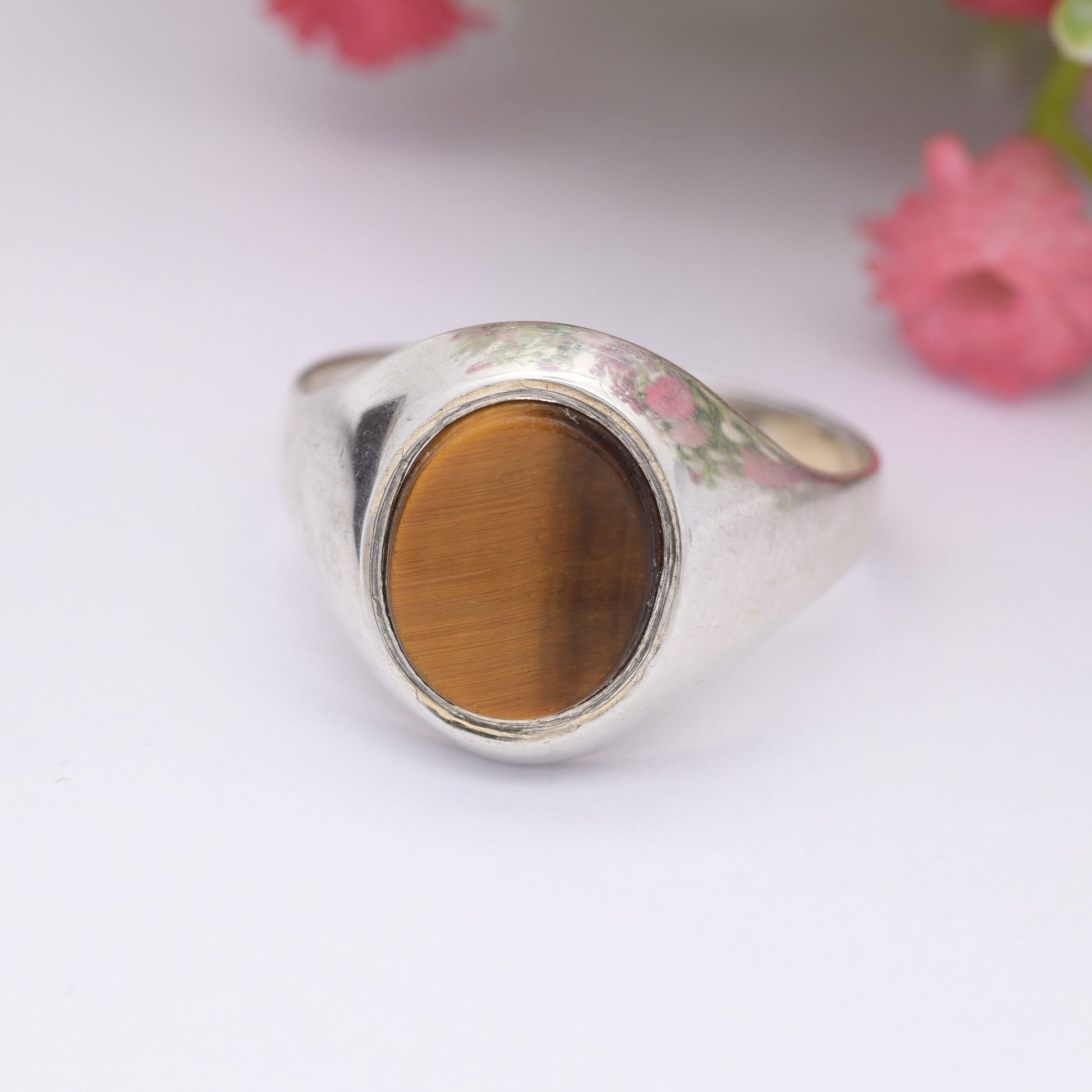 Vintage Sterling Silver Tiger's Eye Signet Ring - Mid-Century Modern | Large Men's Signet | UK Size - X 1/2 | US Size - 11 3/4