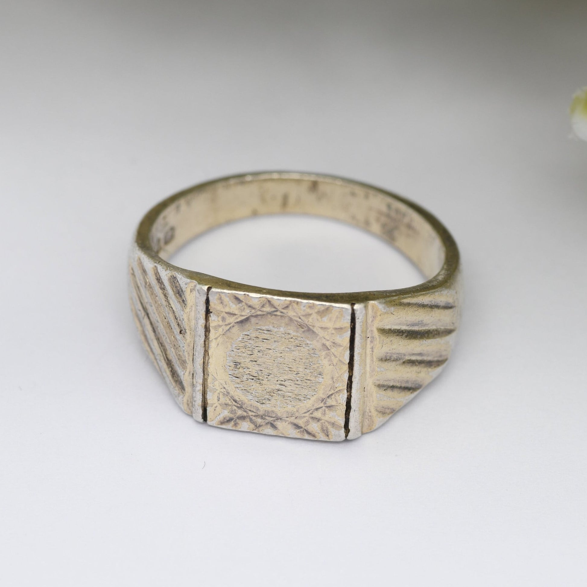 Vintage Gold Plated Sterling Silver Signet Ring 1967 - Diamond Cut Front | Gift for Him | UK Size - T | US Size - 9 1/2