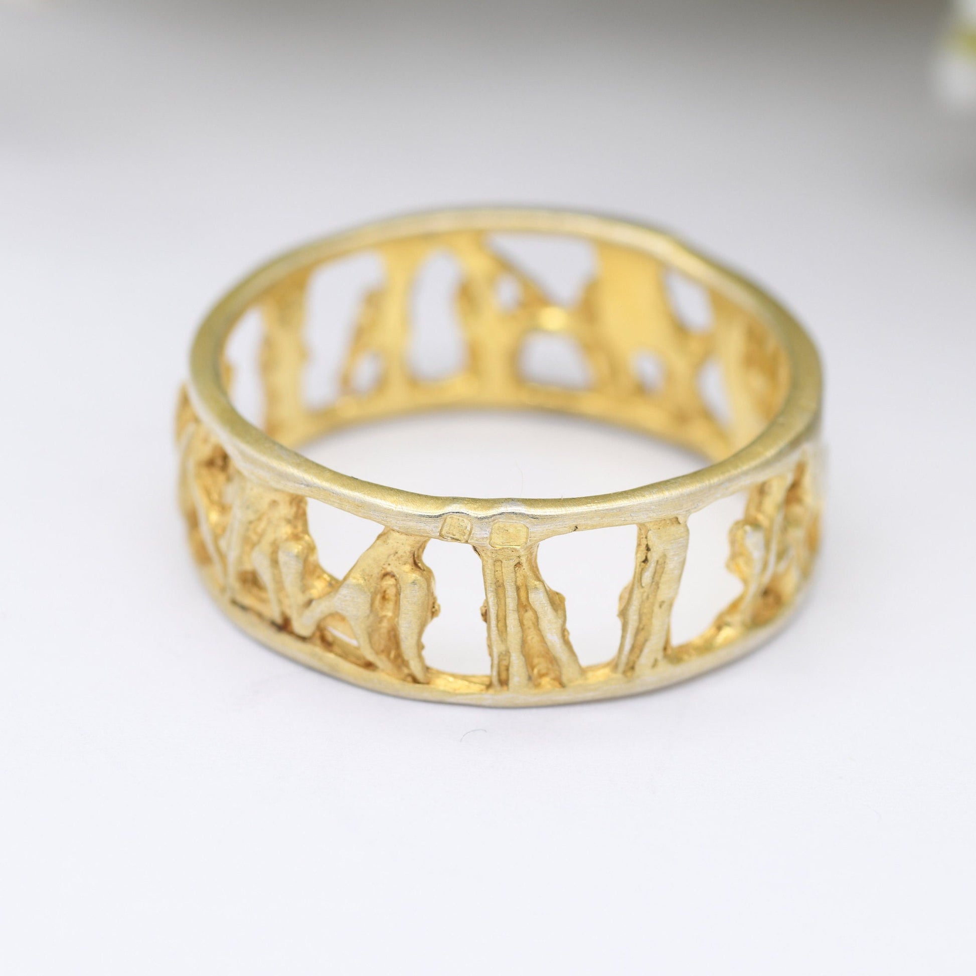 Vintage Portugal Sterling Silver Eternity Figure Band Ring - Gold Plated | Modernist Sculptural | UK Size - T | US Size - 9 1/2