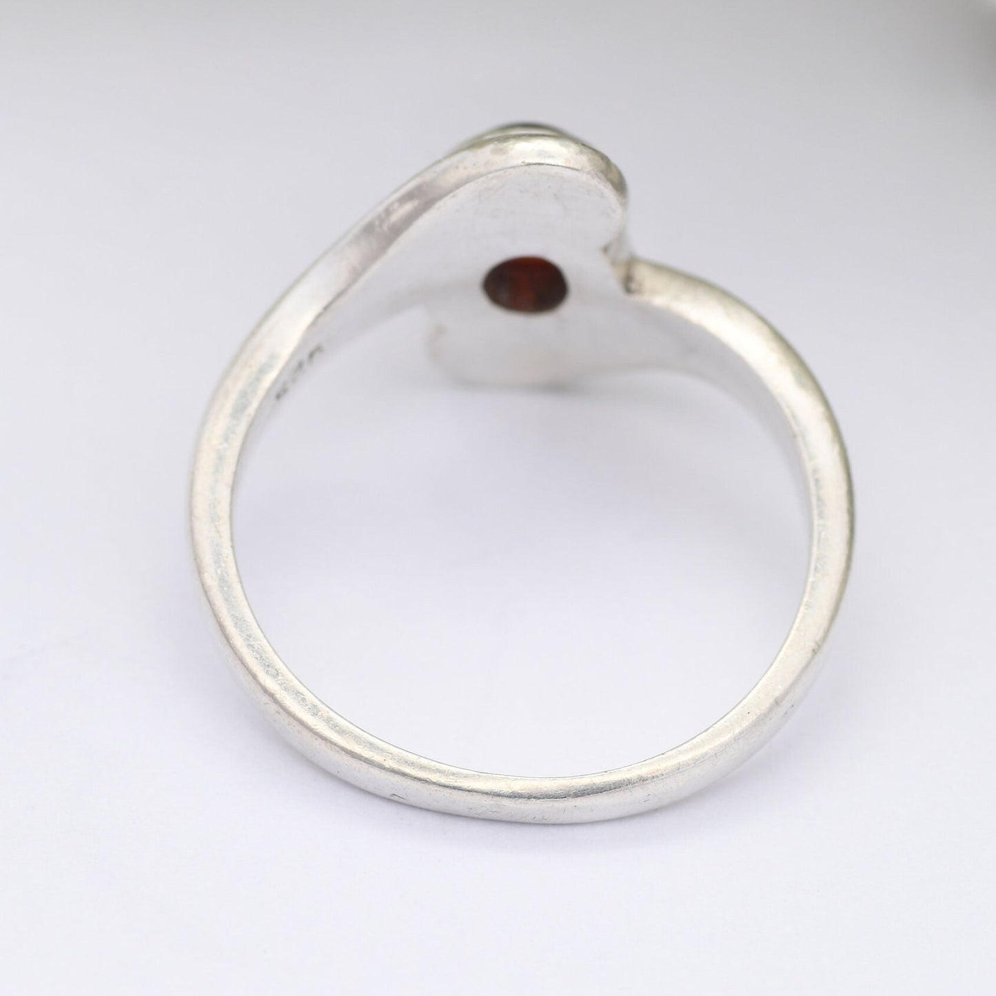 Vintage Sterling Silver Amber Crossover Ring - Bypass Band | Modernist Style | UK Size - N | US Size - 6