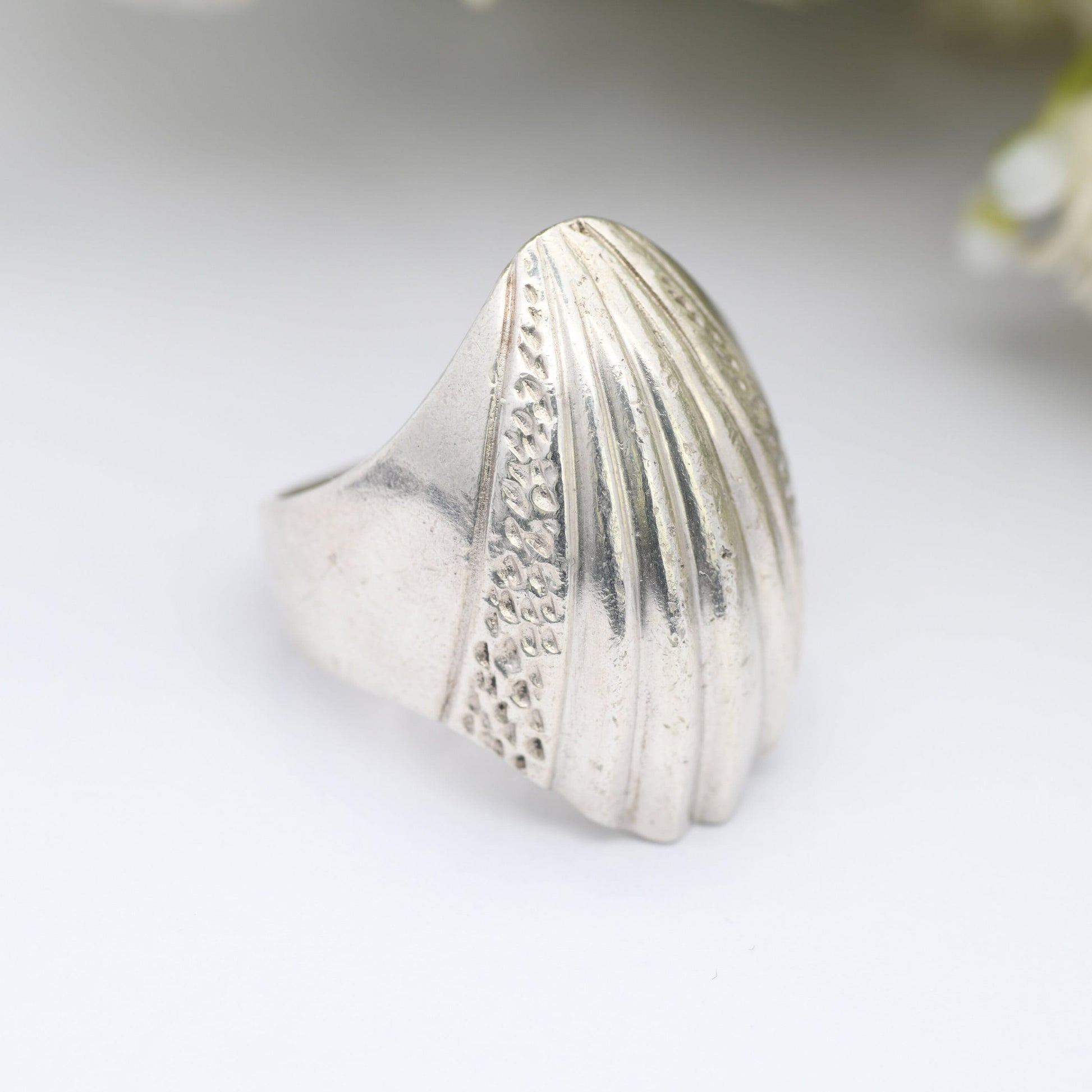 Vintage Sterling Silver Statement Ring 1989 - Chunky Armour Ring | Art Deco Style Shape | UK Size - N 1/2 | US Size - 6 3/4