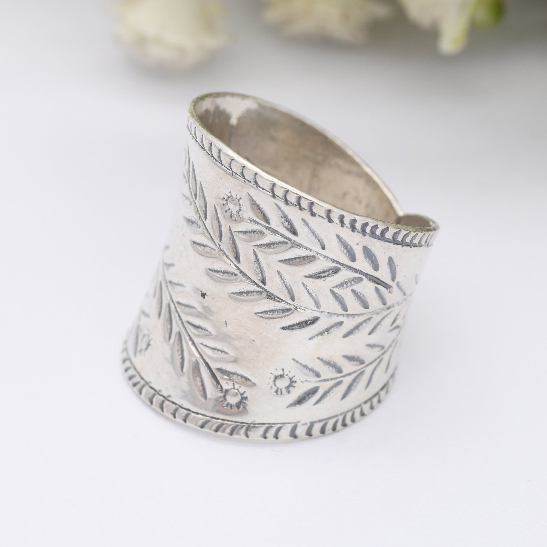 Vintage Chunky Sterling Silver Flower Ring - Statement Armour Ring | Victorian Style | UK Size - R | US Size - 8 1/2