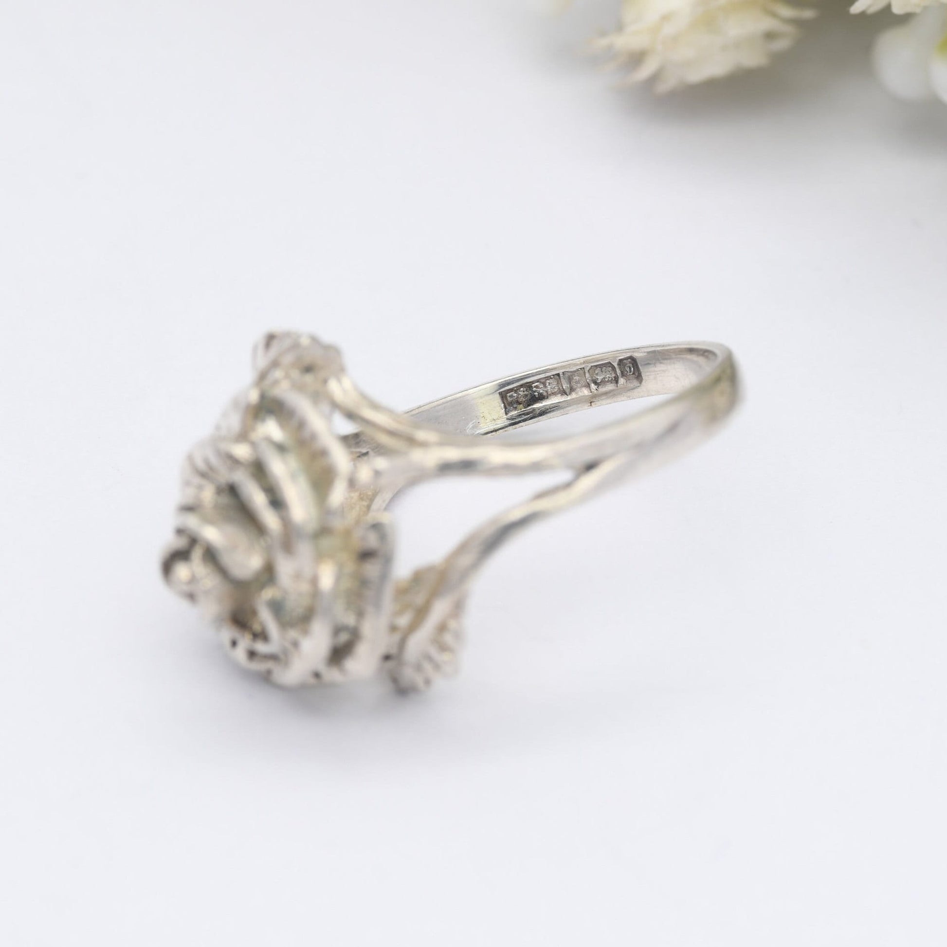 Vintage Sterling Silver Rose Ring 1978 P & R Bushell - Modernist Flower Floral Shape | UK Size - L | US Size - 5 3/4