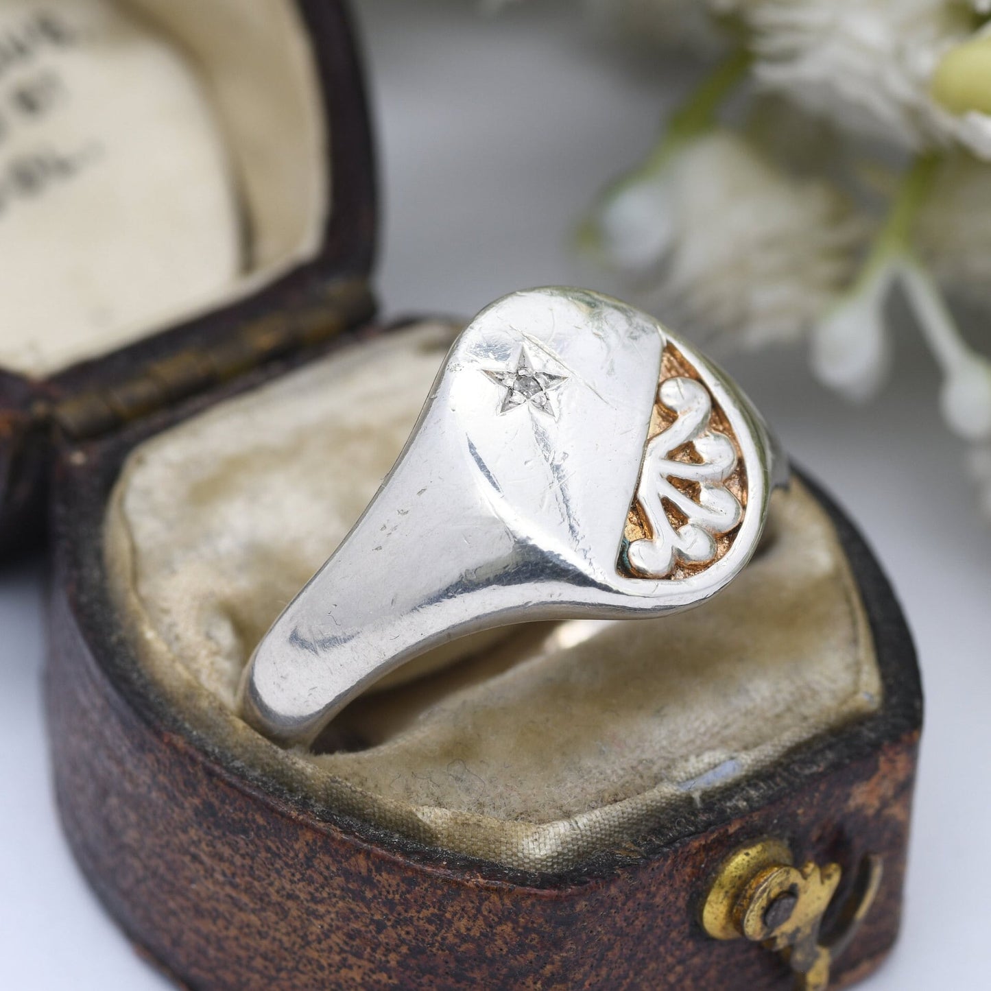 Vintage Silver Diamond Signet Ring - Statement Men's Signet | Chunky Unisex Ring | UK Size - Q 1/2 | US Size - 8 1/4