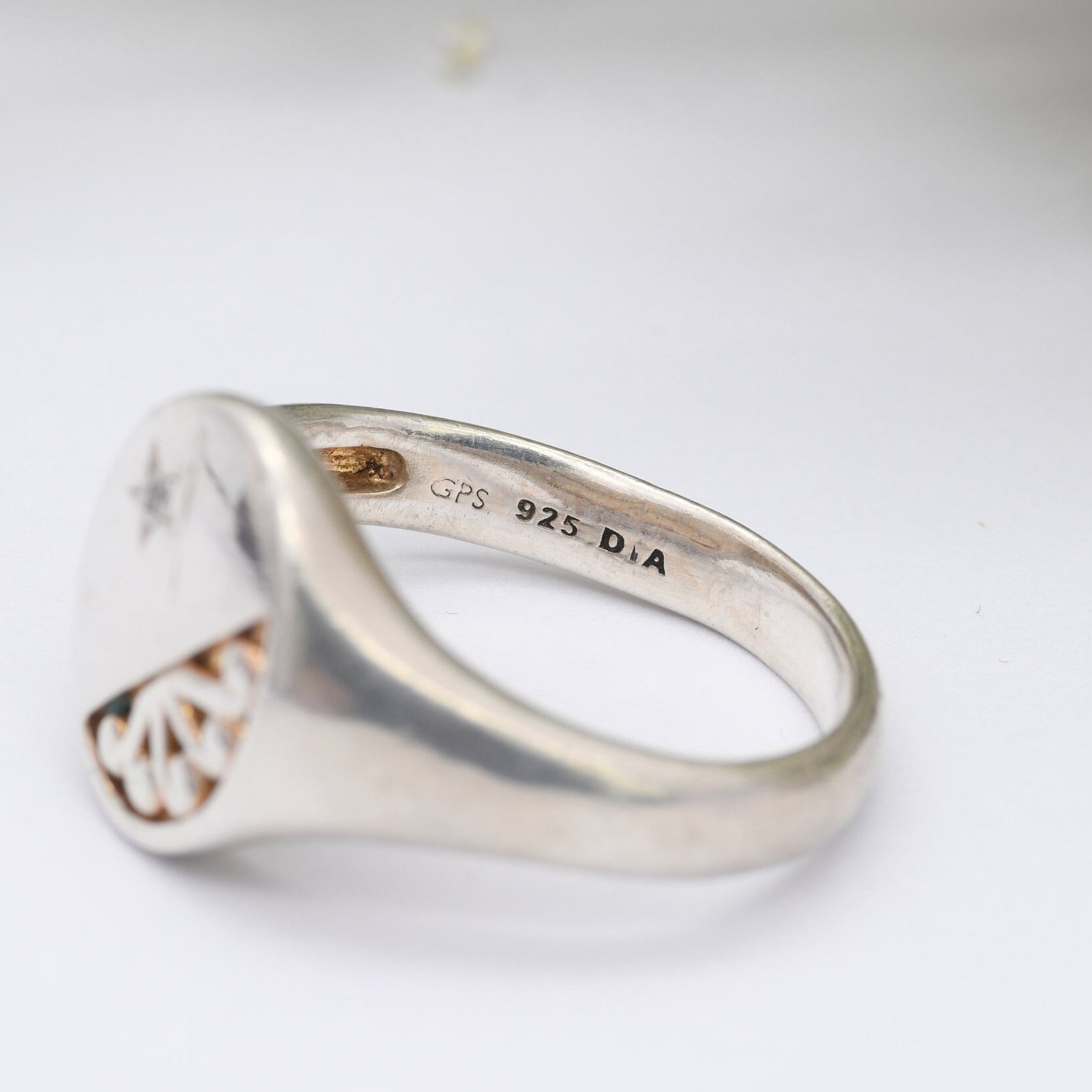 Vintage Silver Diamond Signet Ring - Statement Men's Signet | Chunky Unisex Ring | UK Size - Q 1/2 | US Size - 8 1/4