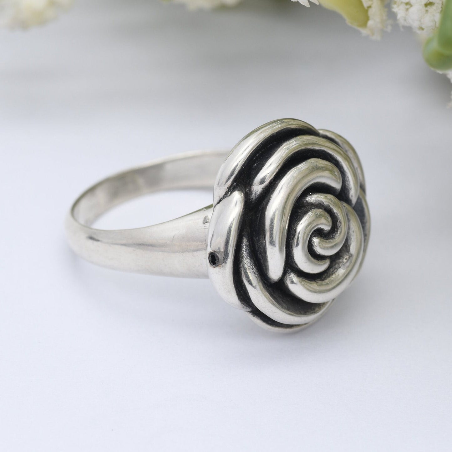 Vintage Sterling Silver Rose Ring - Modernist Chunky Flower Floral Shape | UK Size - R 1/2 | US Size - 8 3/4