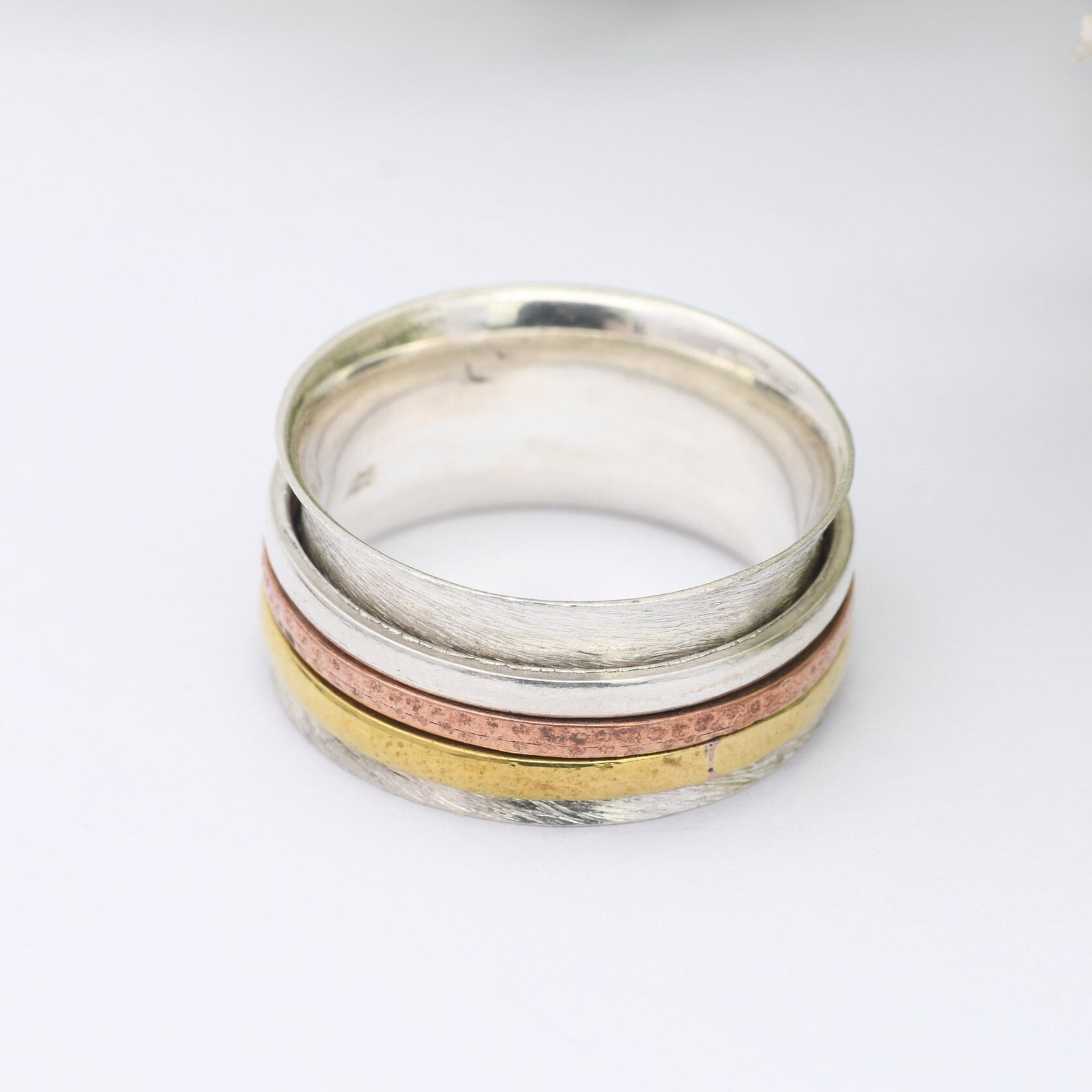 Vintage Sterling Silver Brass Copper Spinner Fidget Ring - Chunky Studio Design Band | Mixed Metals | UK Size - O | US Size - 7