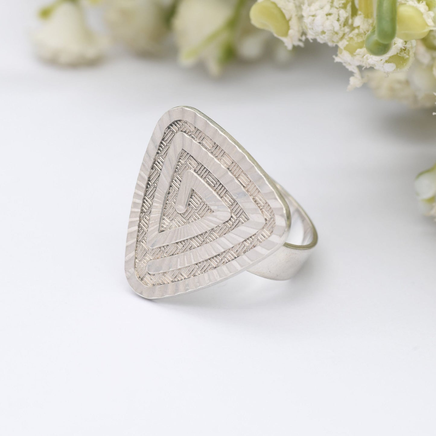 Vintage Sterling Silver Geometric Maze Ring - Large Statement Modernist Unisex Silver Jewellery | UK Size - Q 1/2 | US Size - 8 1/2