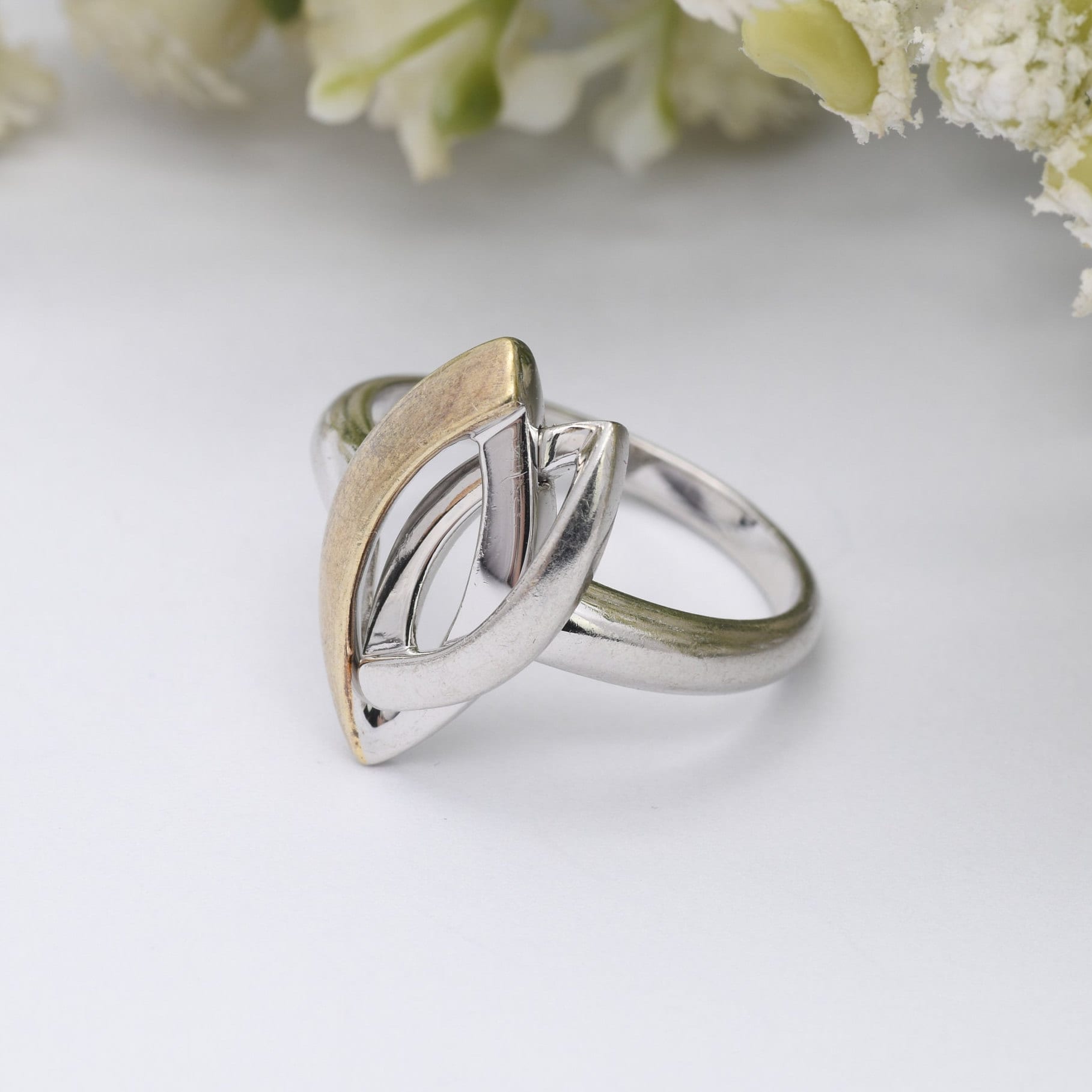 Two Tone Sterling Silver Ring with Gold Plating Nona - Pretty Sculptural Form Entwined | UK Size - O 1/2 | US Size - 7 1/4