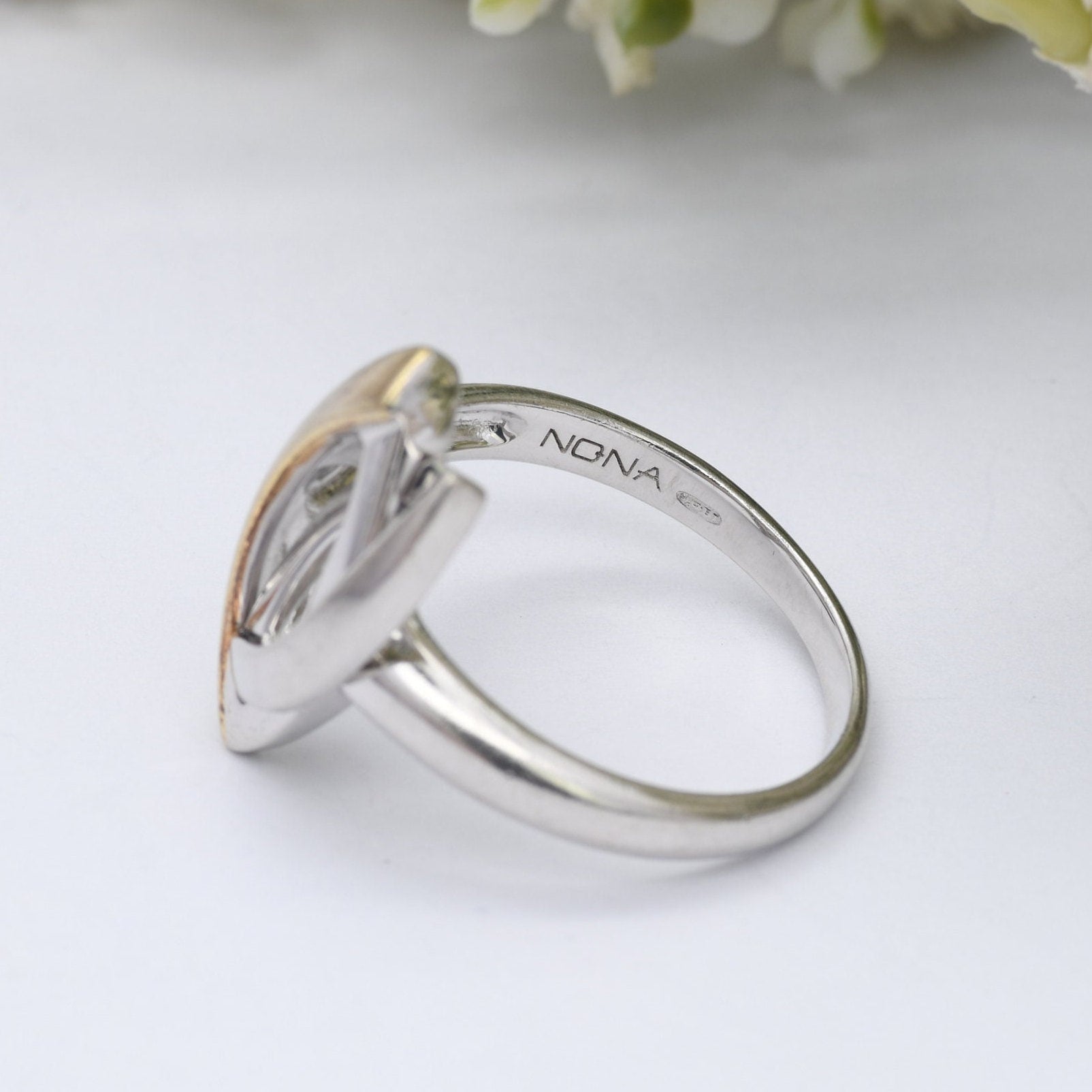 Two Tone Sterling Silver Ring with Gold Plating Nona - Pretty Sculptural Form Entwined | UK Size - O 1/2 | US Size - 7 1/4