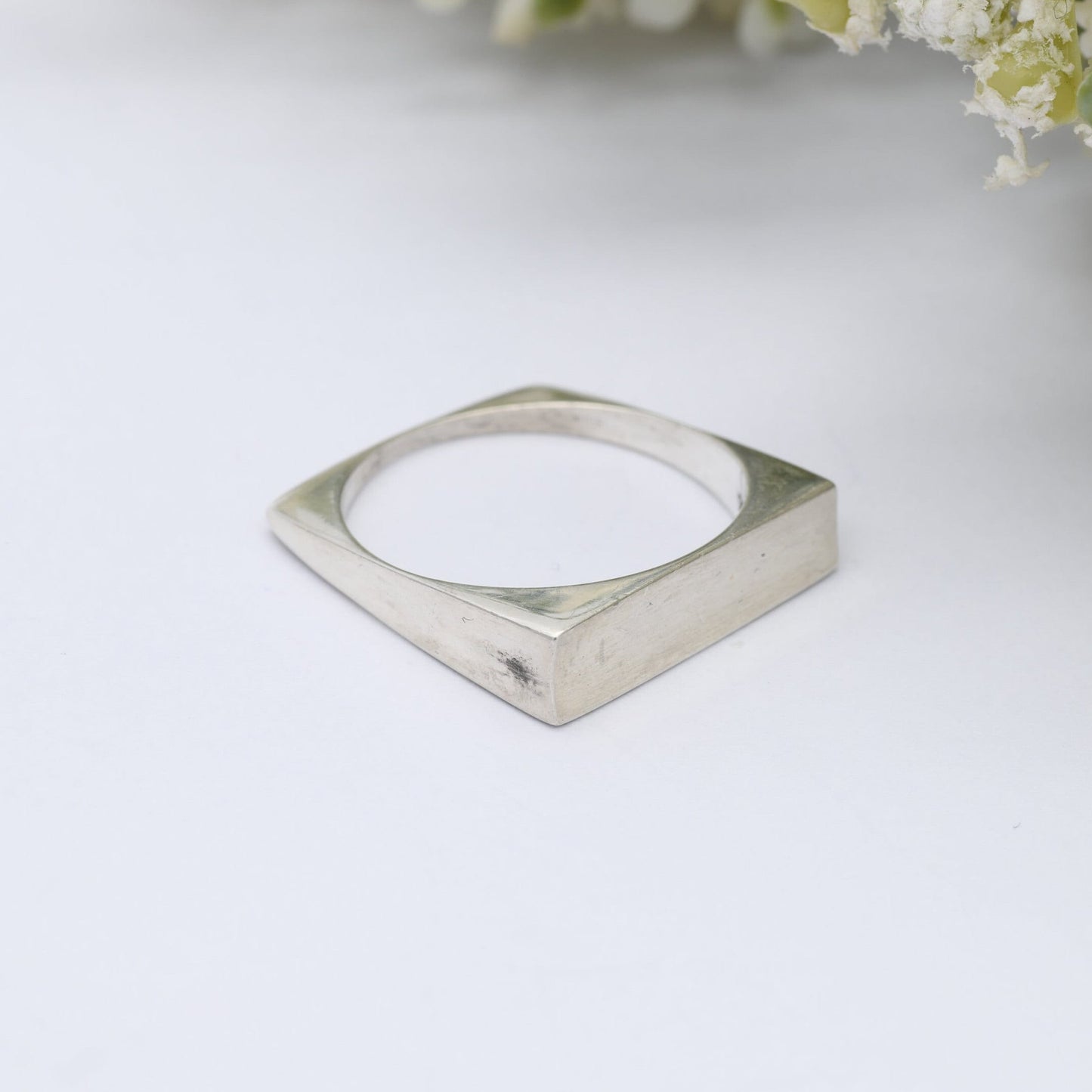 Vintage Sterling Silver Square Band Ring - Modernist Minimalist Jewellery | UK Size - P 1/2 | US Size - 8