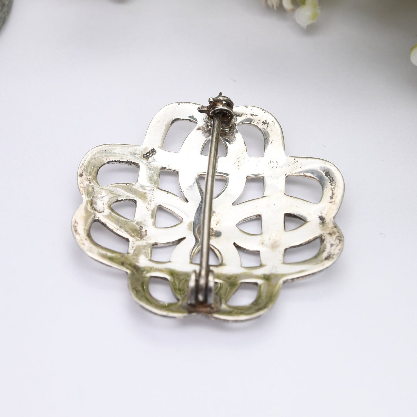 Vintage Sterling Silver Celtic Knot Brooch - Four Sided Knotted Silver