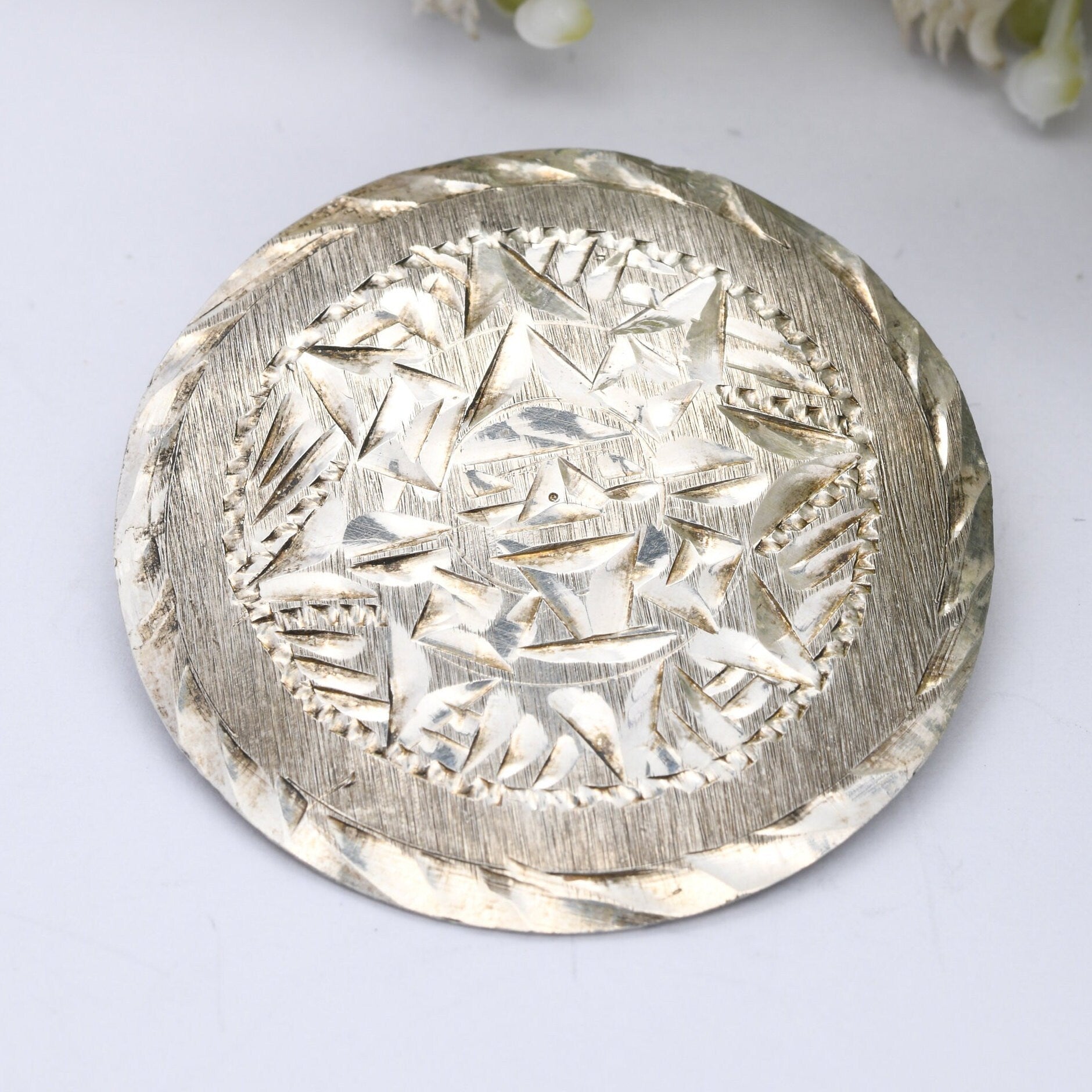 Vintage Mexican Sterling Silver Aztec Sun Stone Brooch Pendant - Hecho En Mexico | Carved Silver Circular Design