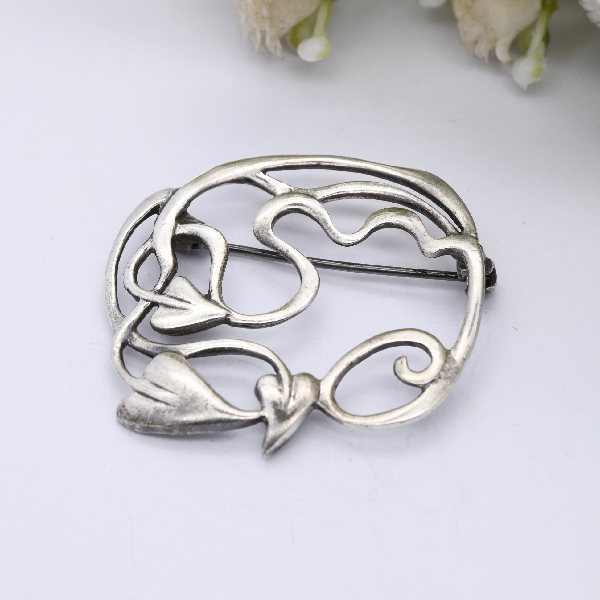 Vintage Sterling Silver Vine Leaf Brooch - Openwork Scrolling Design | Sculptural Silver