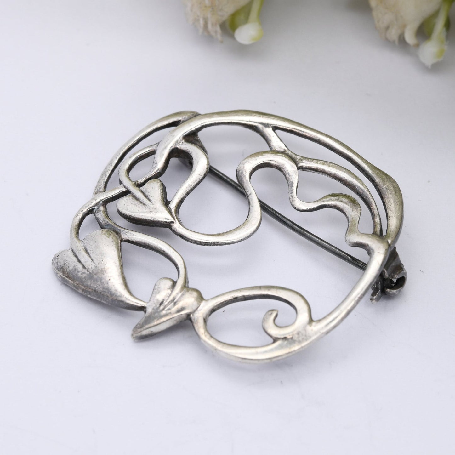 Vintage Sterling Silver Vine Leaf Brooch - Openwork Scrolling Design | Sculptural Silver