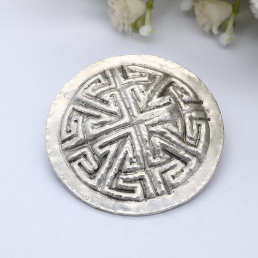 Vintage Silver Square Cross Brooch - Unusual Medieval Shield Design