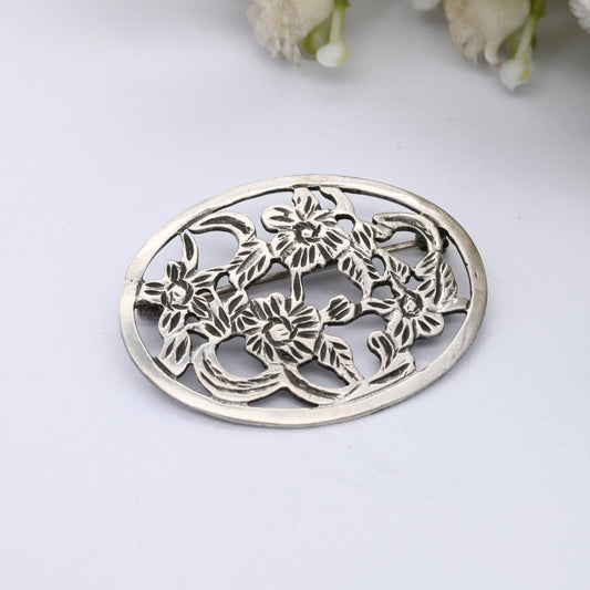 Vintage Sterling Silver Openwork Flower Brooch - Floral Cut Out Design | Victorian Style