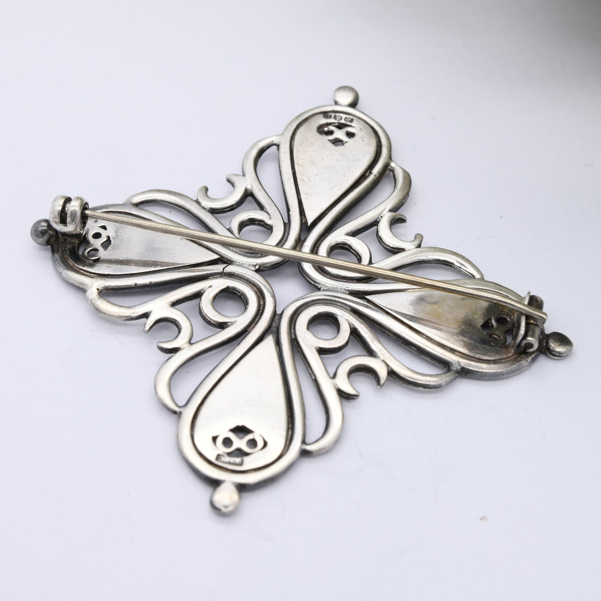 Vintage Ola Gorie Scottish Sterling Silver Cross Brooch 1968 - Designer Large Statement Silver Jewellery