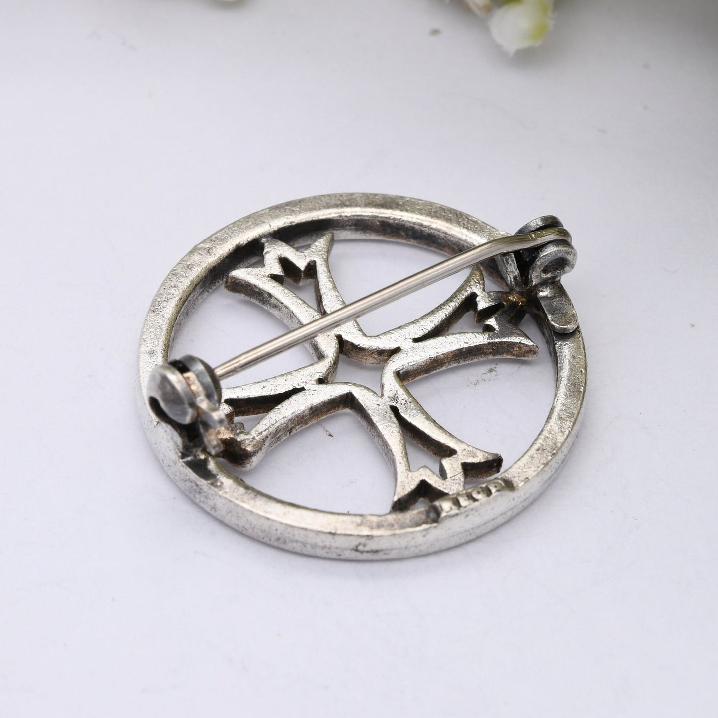 Vintage Square Cross in a Circle Brooch - Sweet Christian Jewellery Gift