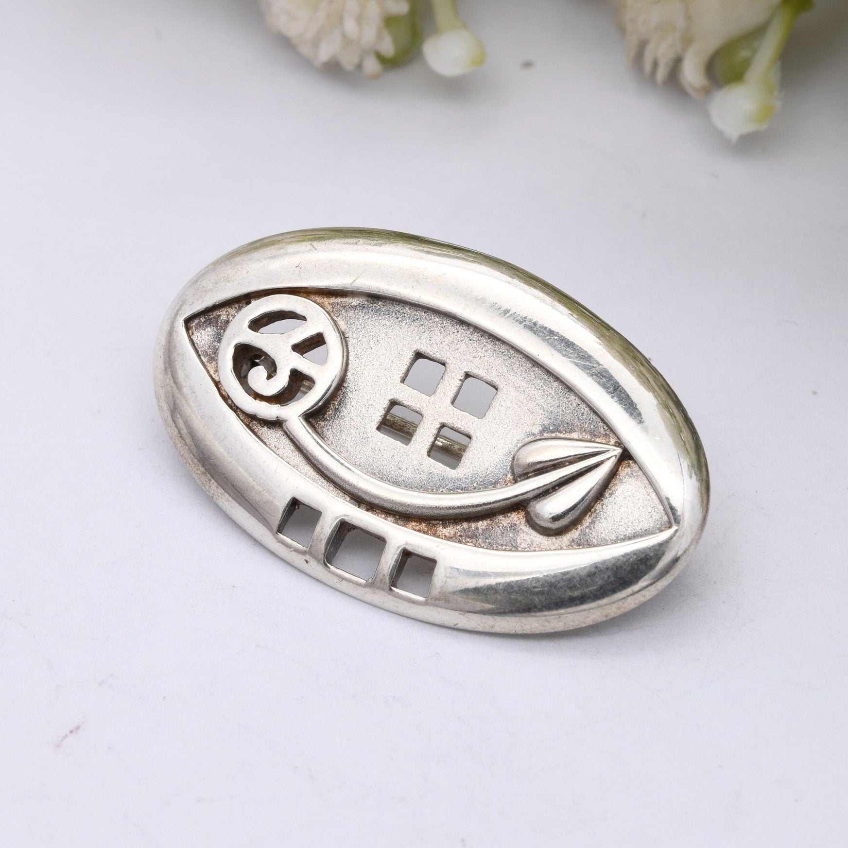 Vintage Celtic Sterling Silver Brooch - Scottish Window Design | Mackintosh Style Rose