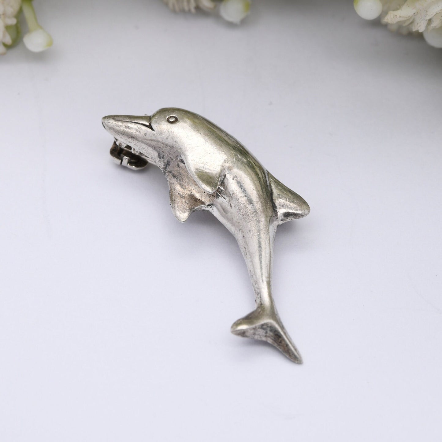 Vintage Sterling Silver Dolphin Brooch - Novelty Animal Jewellery | Sea | Ocean | Nature