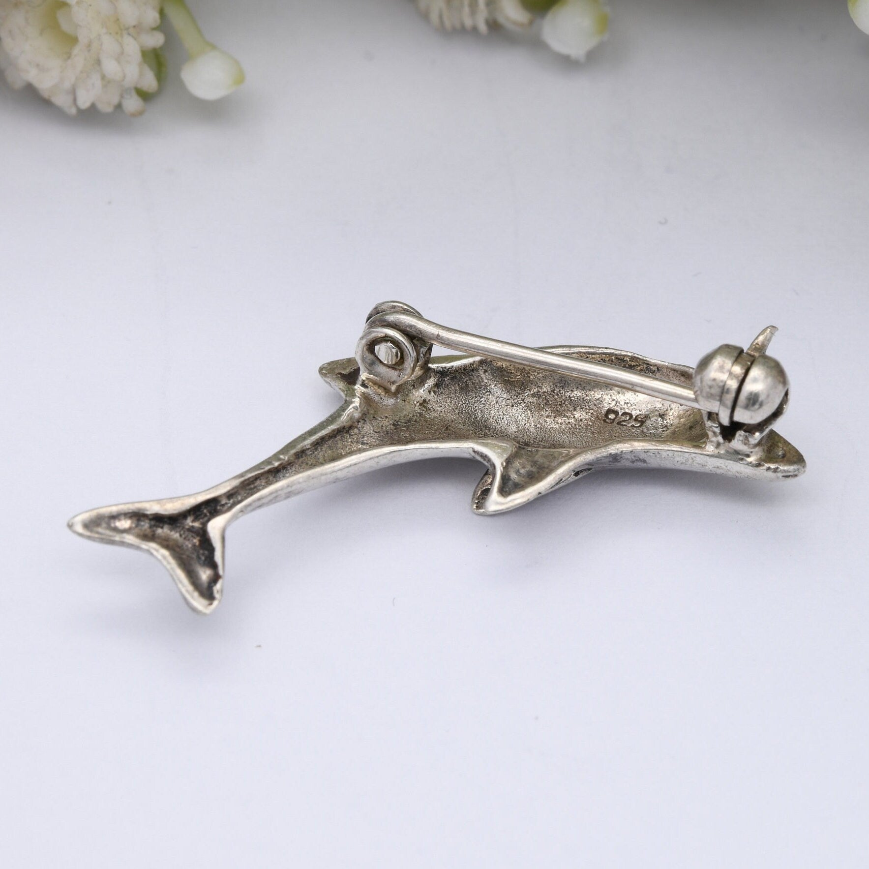 Vintage Sterling Silver Dolphin Brooch - Novelty Animal Jewellery | Sea | Ocean | Nature