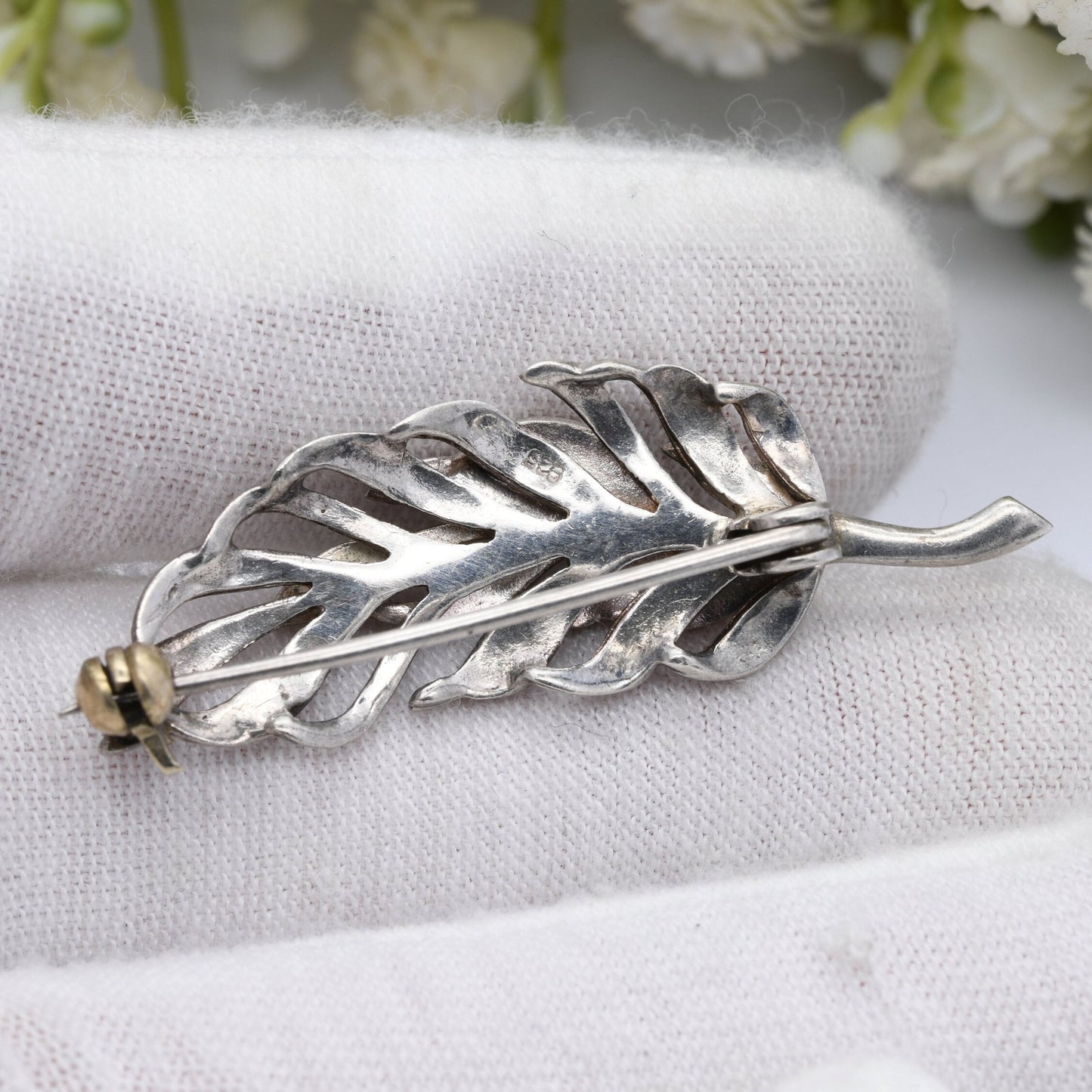 Vintage Sterling Silver Leaf Brooch - Modernist Minimalist Two Leaf Design