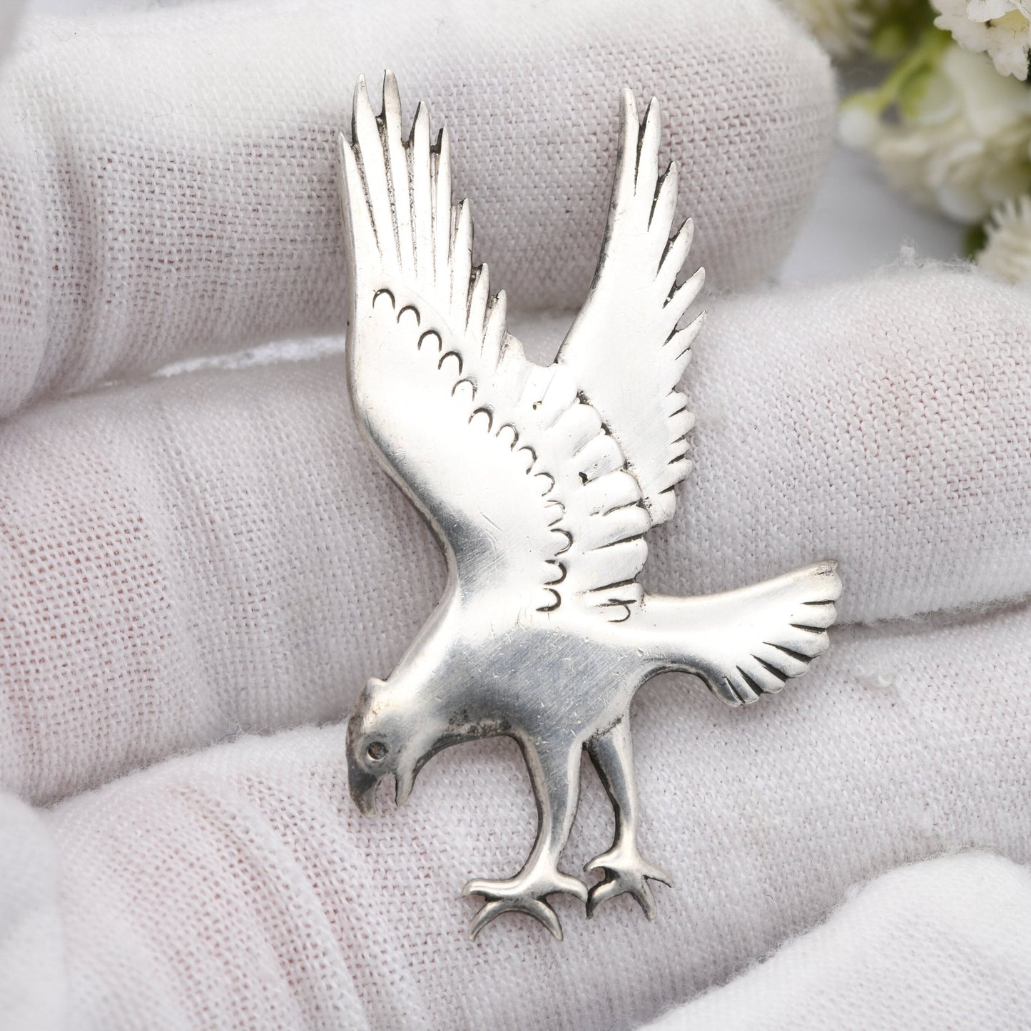 Vintage Ola Gorie Sterling Silver Flying Osprey Brooch - Sea Hawk Eagle | Scottish Designer | Modernist Animal Jewellery