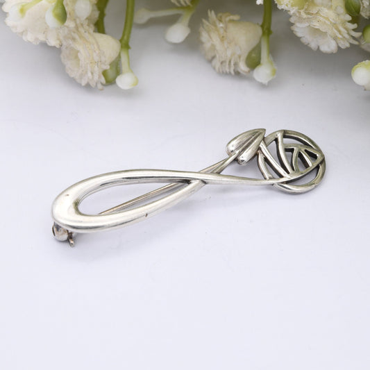 Vintage Carrick Scottish Rose Sterling Silver Brooch - Mackintosh Stained Glass Window Style | Celtic Flower Design