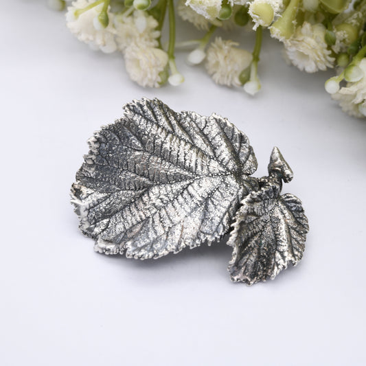 Vintage Ove Eriksen Silver Leaf Brooch Danish Designer - Mid-Century Scandinavian Silver | Textured Sterling Silver Realistic Leaves