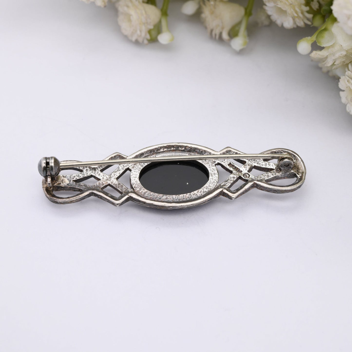 Vintage Sterling Silver Onyx Celtic Malcolm Gray Brooch - Bar Brooch | Woven | MG | Ortak