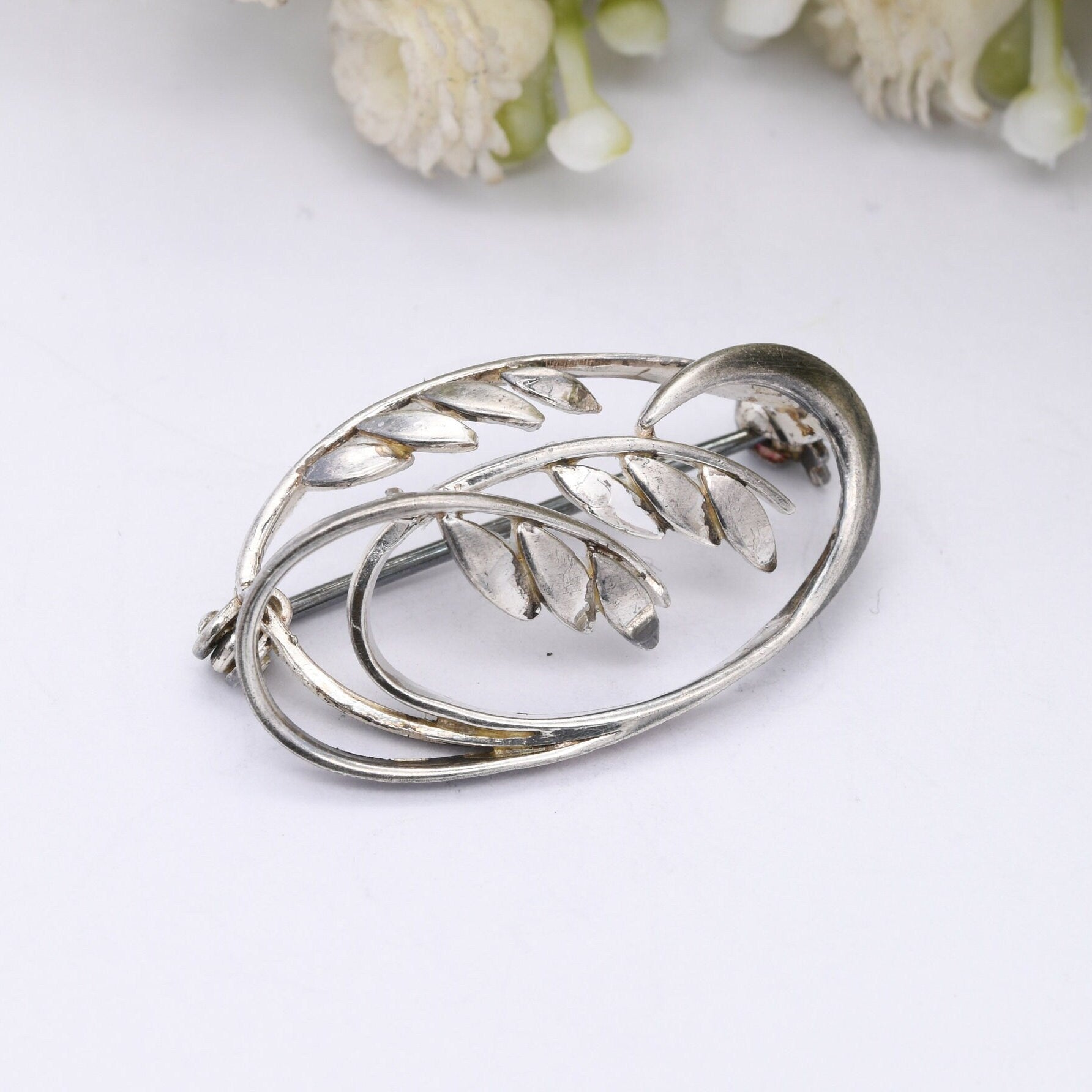 Vintage Kordes and Lichtenfels Sterling Silver Openwork Leaf Brooch - Mid-Century Modern Floral Cut Out Design