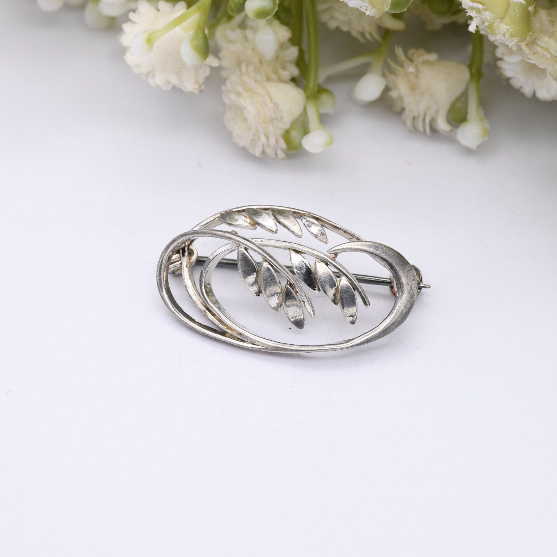 Vintage Kordes and Lichtenfels Sterling Silver Openwork Leaf Brooch - Mid-Century Modern Floral Cut Out Design