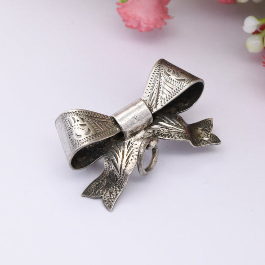 Vintage Ward Brothers Sterling Silver Bow Brooch with Pendant Drop 1965 - Victorian Style | Cute Bow Jewellery | Scottish Silver Jewellery