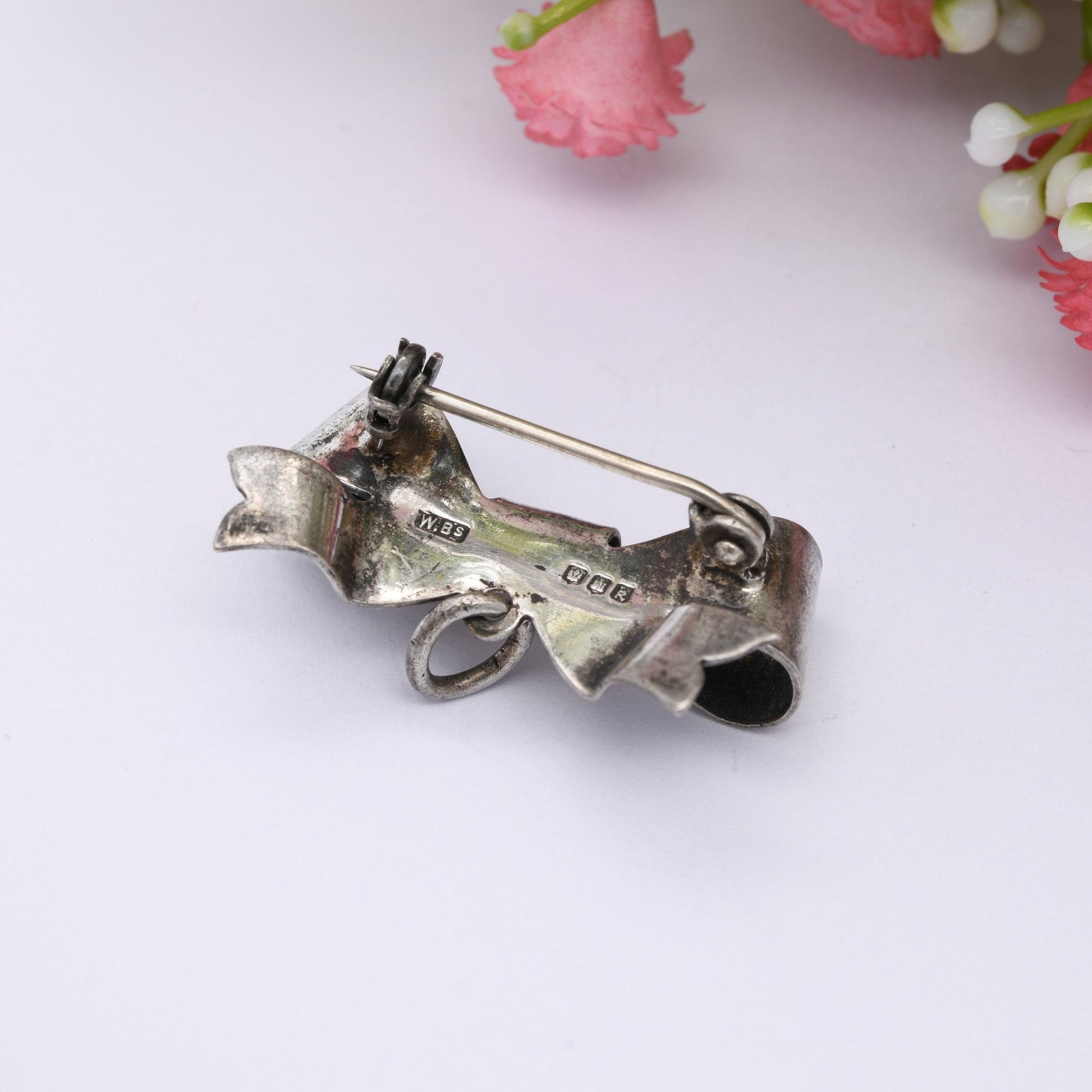 Vintage Ward Brothers Sterling Silver Bow Brooch with Pendant Drop 1965 - Victorian Style | Cute Bow Jewellery | Scottish Silver Jewellery