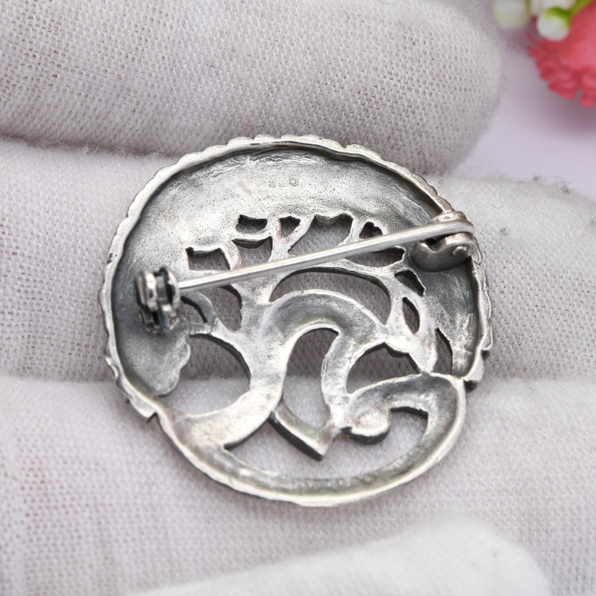 Vintage Sterling Silver Sculptural Tree Flower Brooch - Cut Out Floral Openwork Design | Minimalist Silver Style