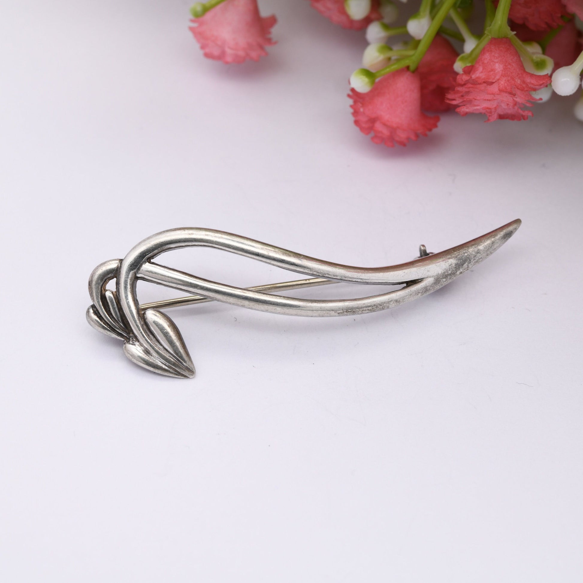 Vintage Carrick Sterling Silver Leaf Brooch 1996 - Scottish Celtic Flower Design