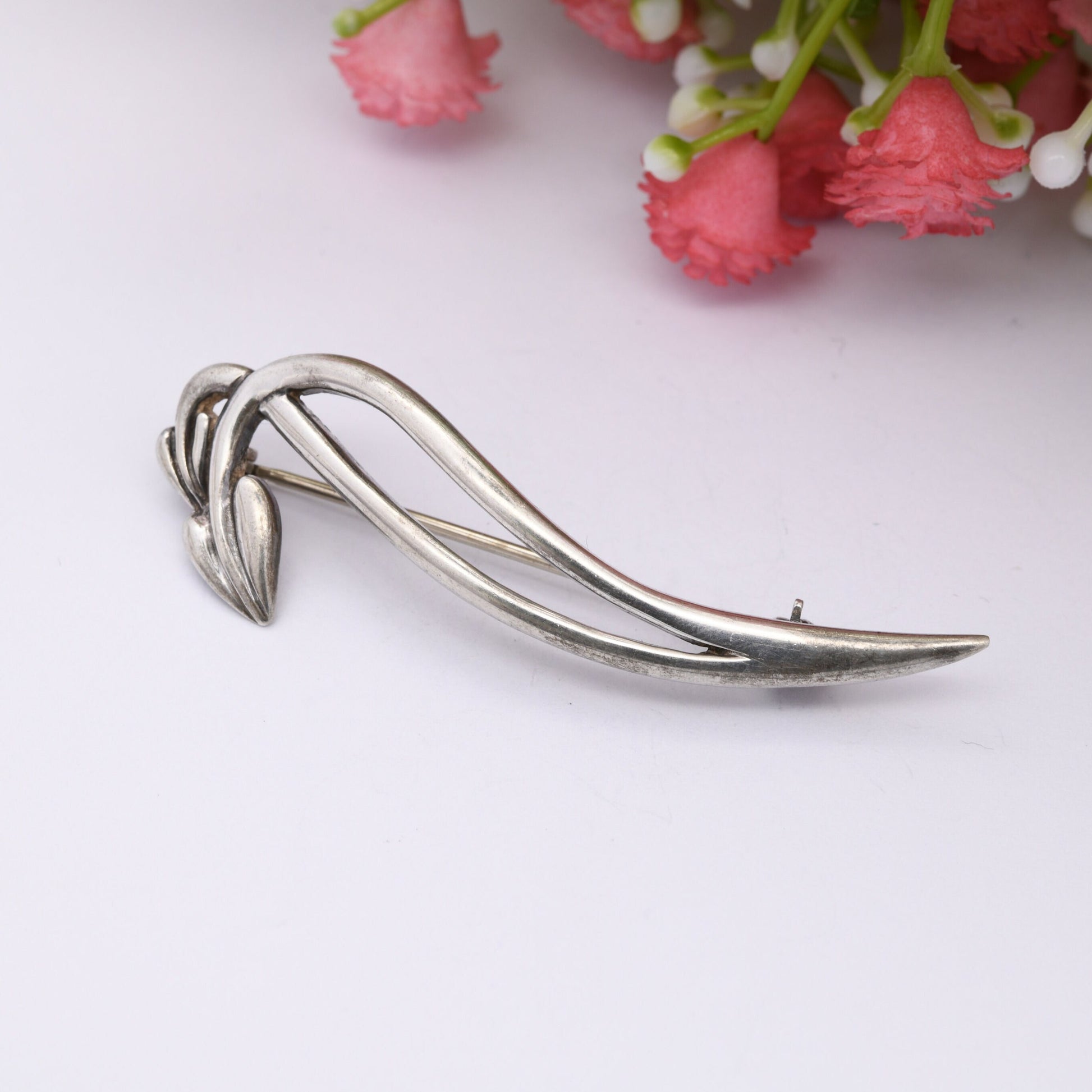 Vintage Carrick Sterling Silver Leaf Brooch 1996 - Scottish Celtic Flower Design