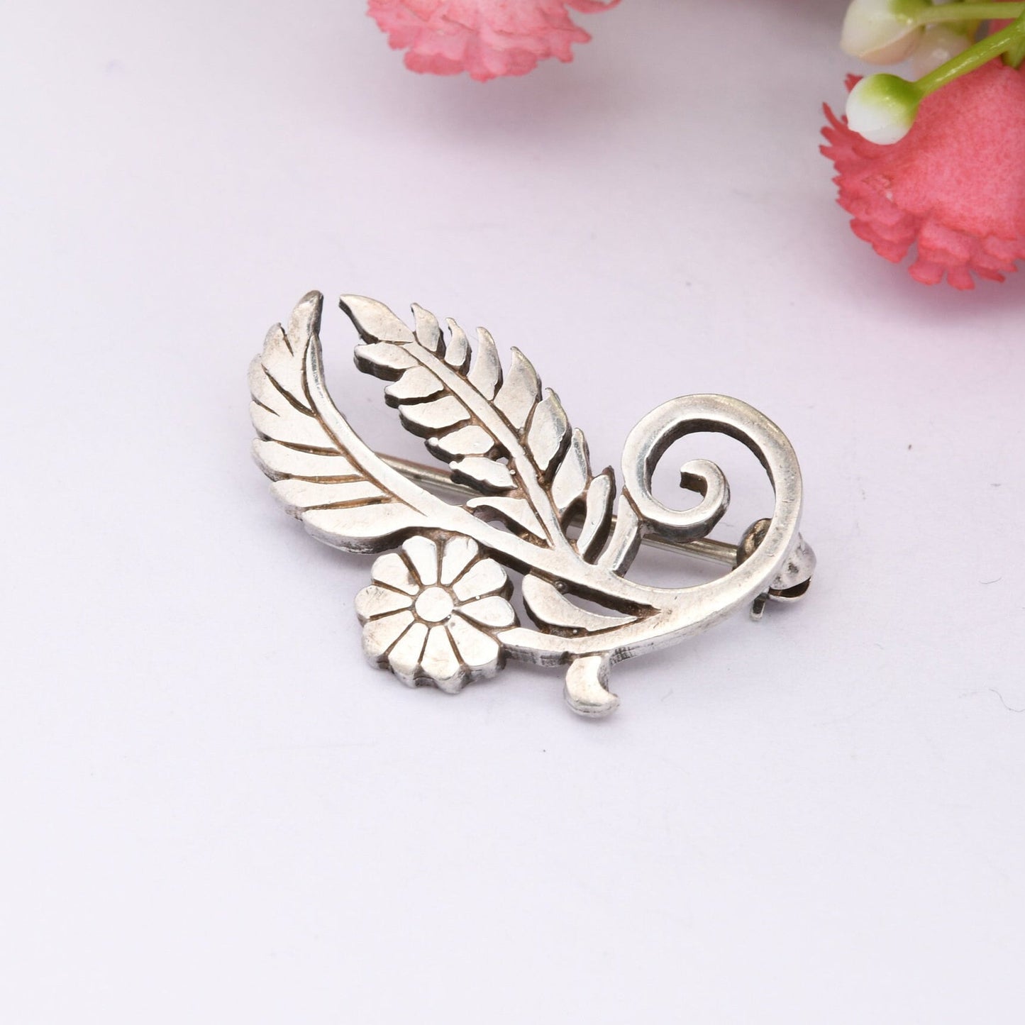 Vintage Ortak Sterling Silver Openwork Flower and Leaves Brooch by Malcolm Gray - Floral Cut Out Design | Celtic Jewellery