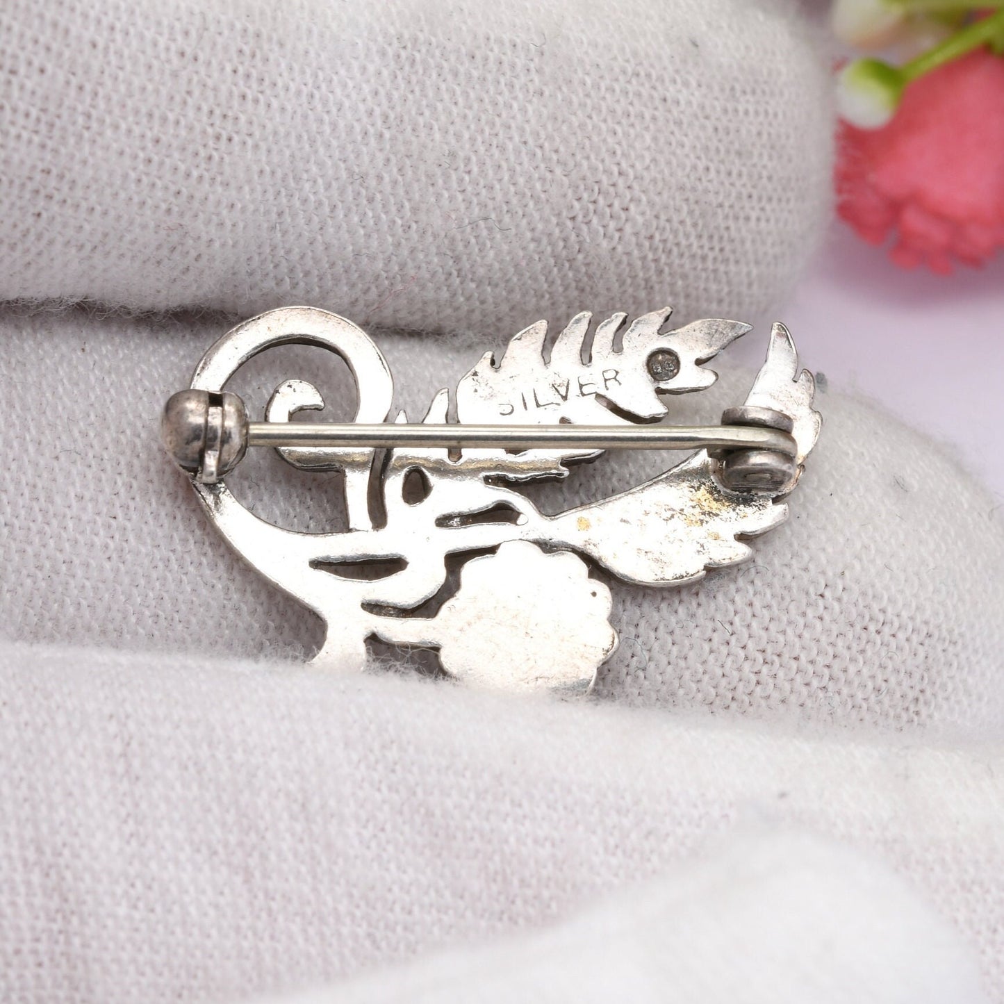 Vintage Ortak Sterling Silver Openwork Flower and Leaves Brooch by Malcolm Gray - Floral Cut Out Design | Celtic Jewellery