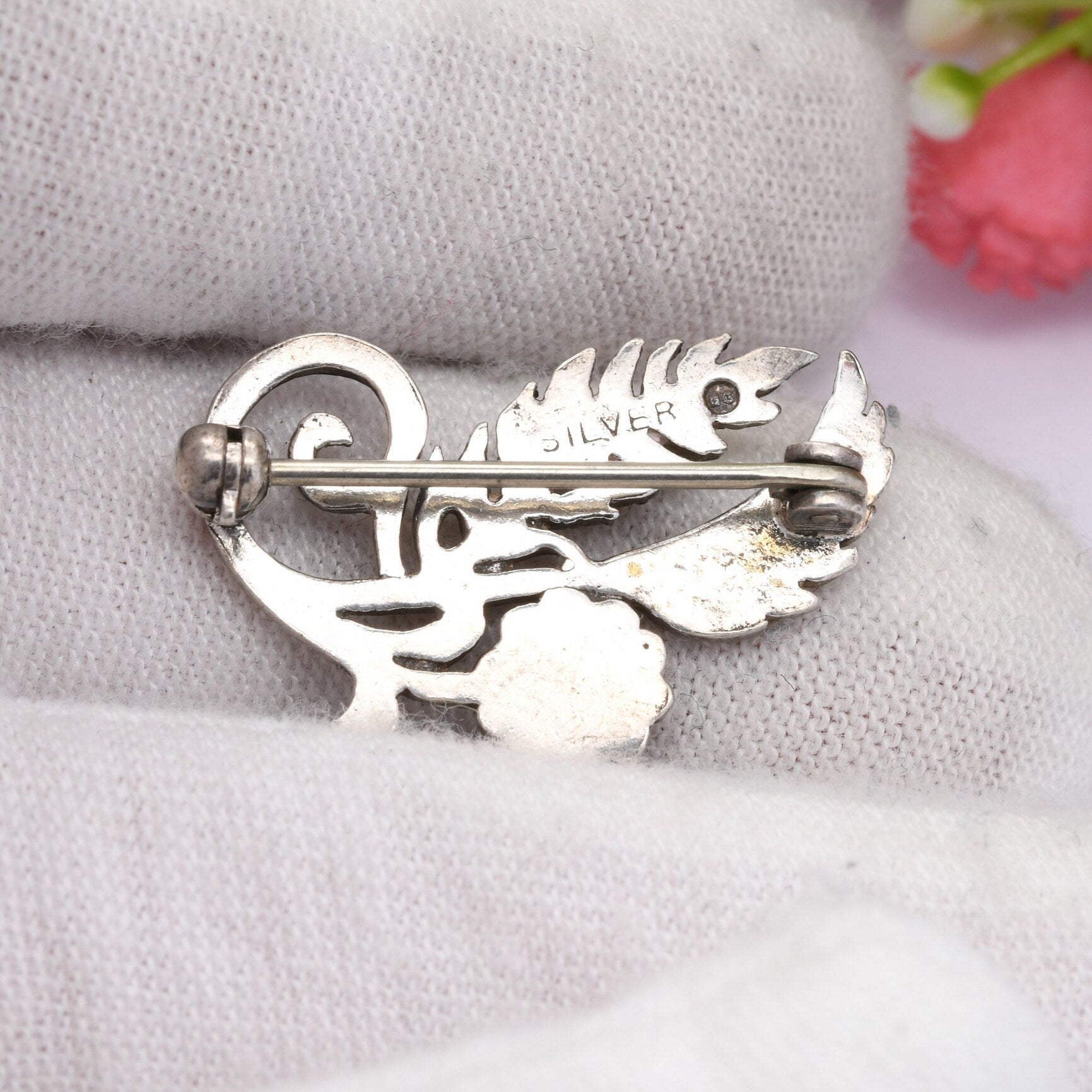 Vintage Ortak Sterling Silver Openwork Flower and Leaves Brooch by Malcolm Gray - Floral Cut Out Design | Celtic Jewellery